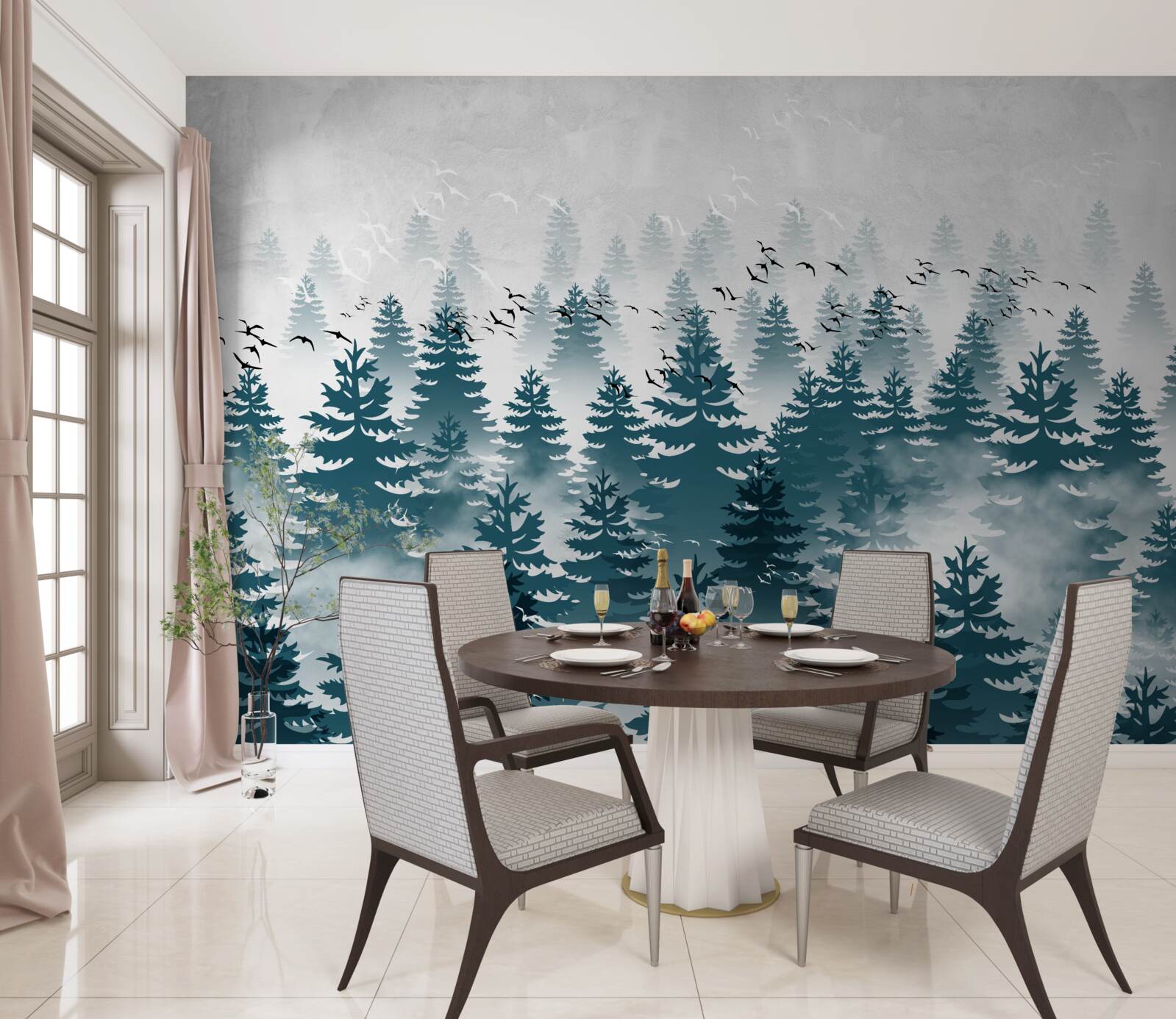 Fototapeta hmlistý závoj zahalil ihličnatý háj