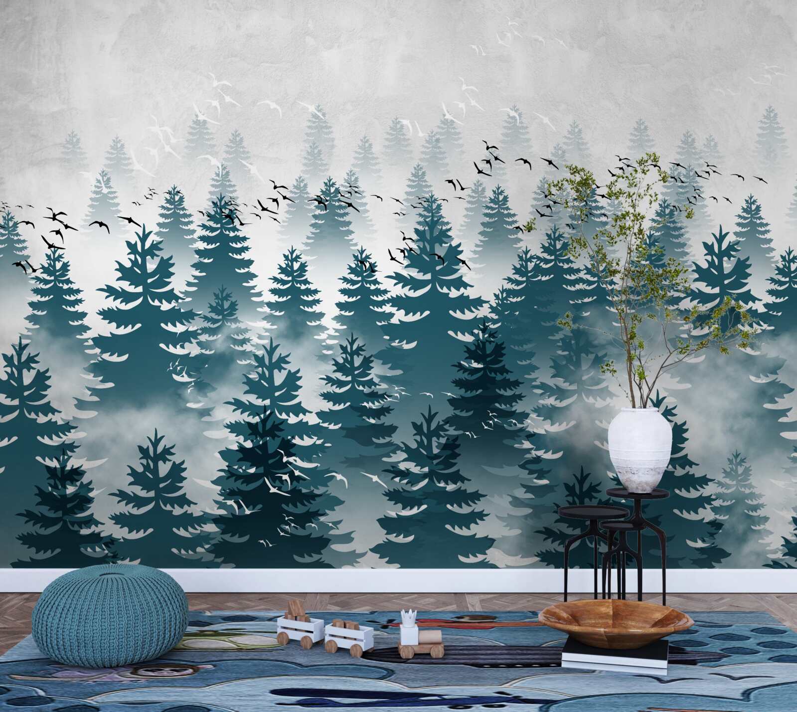 Fototapeta hmlistý závoj zahalil ihličnatý háj