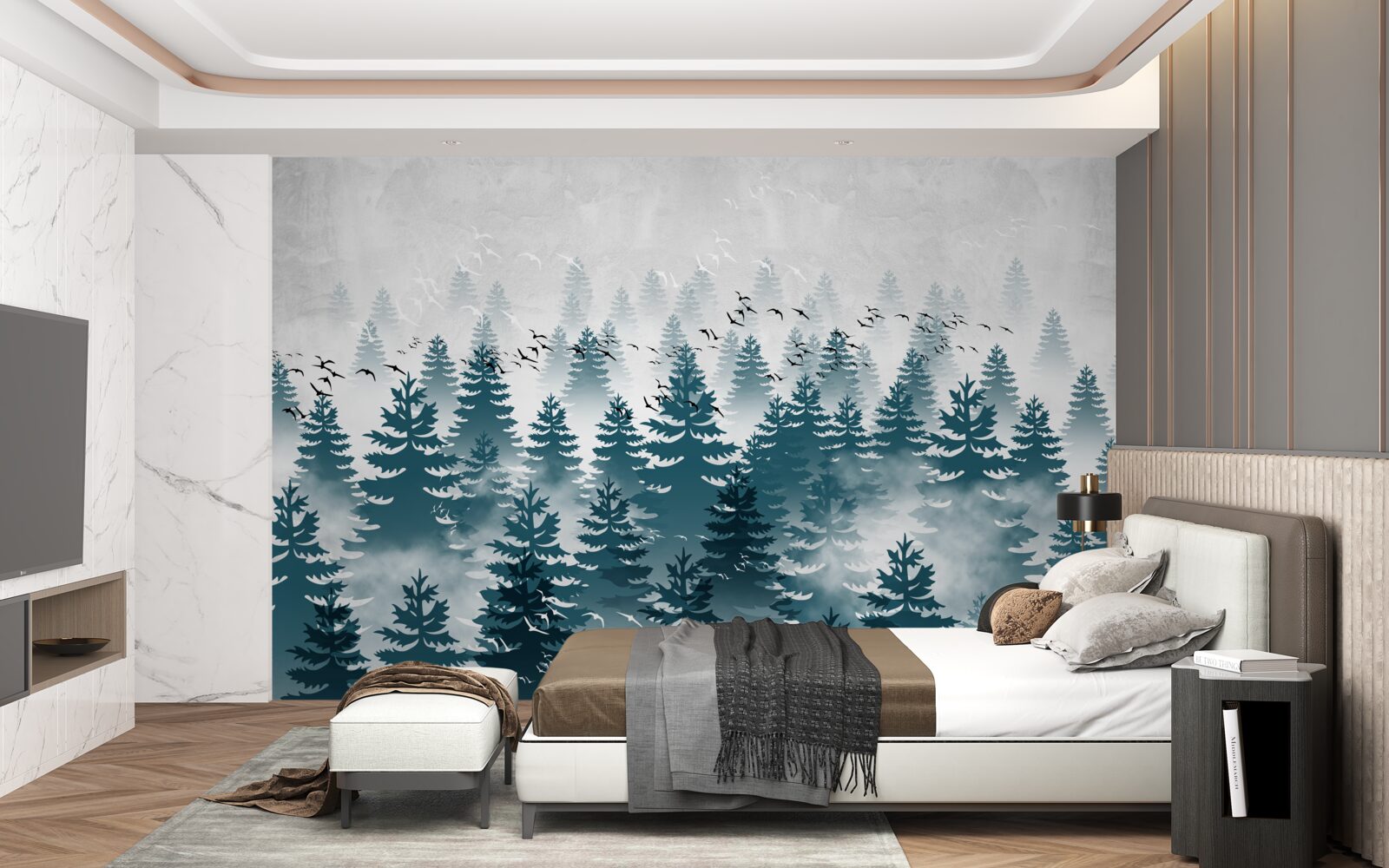 Fototapeta hmlistý závoj zahalil ihličnatý háj