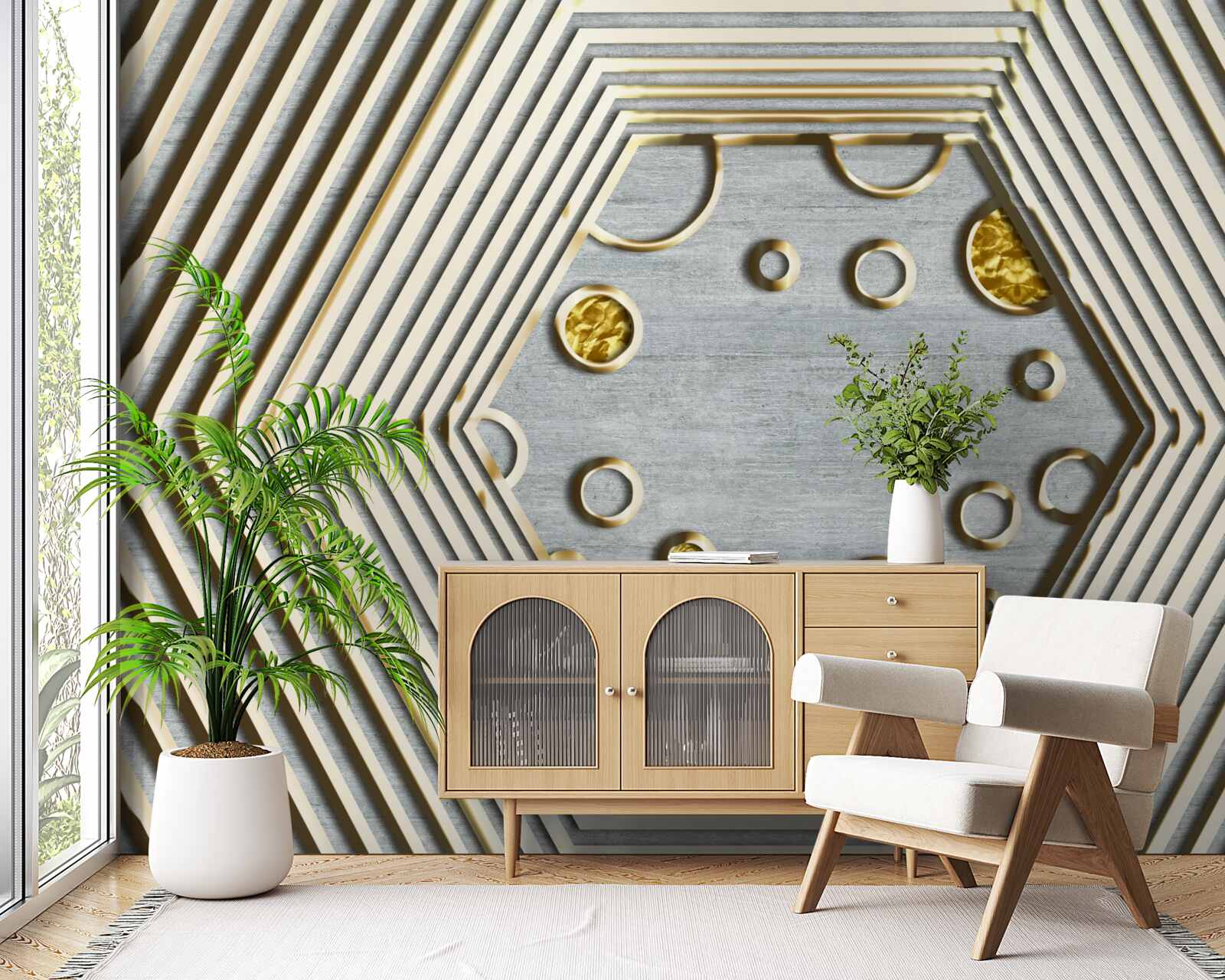 Fototapeta strieborný šesťuholník so zlatým odtieňom