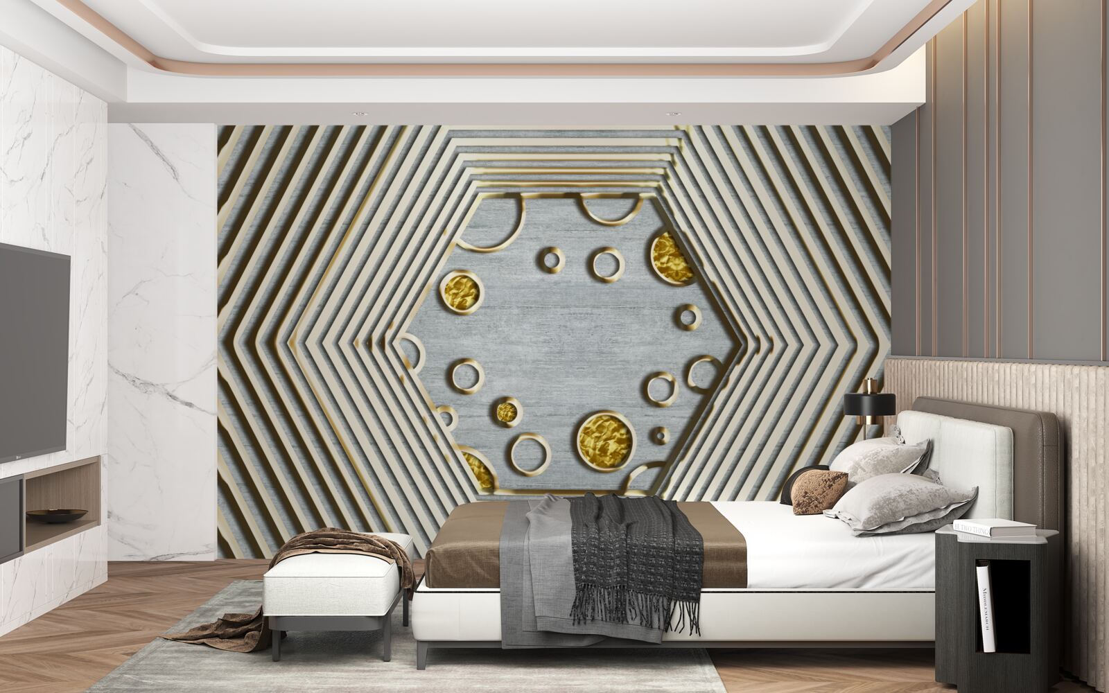 Fototapeta strieborný šesťuholník so zlatým odtieňom