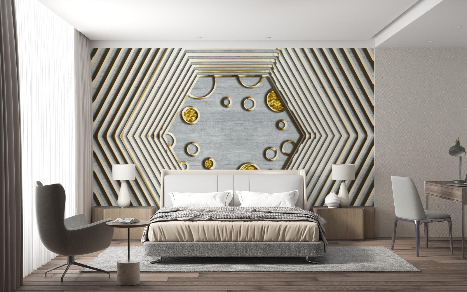 Fototapeta strieborný šesťuholník so zlatým odtieňom