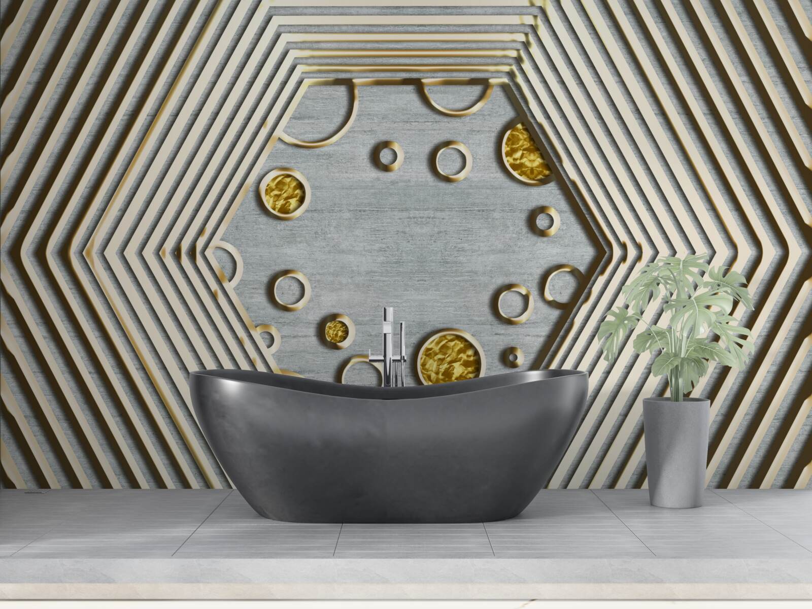 Fototapeta strieborný šesťuholník so zlatým odtieňom