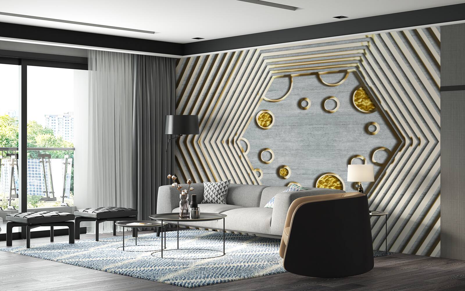 Fototapeta strieborný šesťuholník so zlatým odtieňom