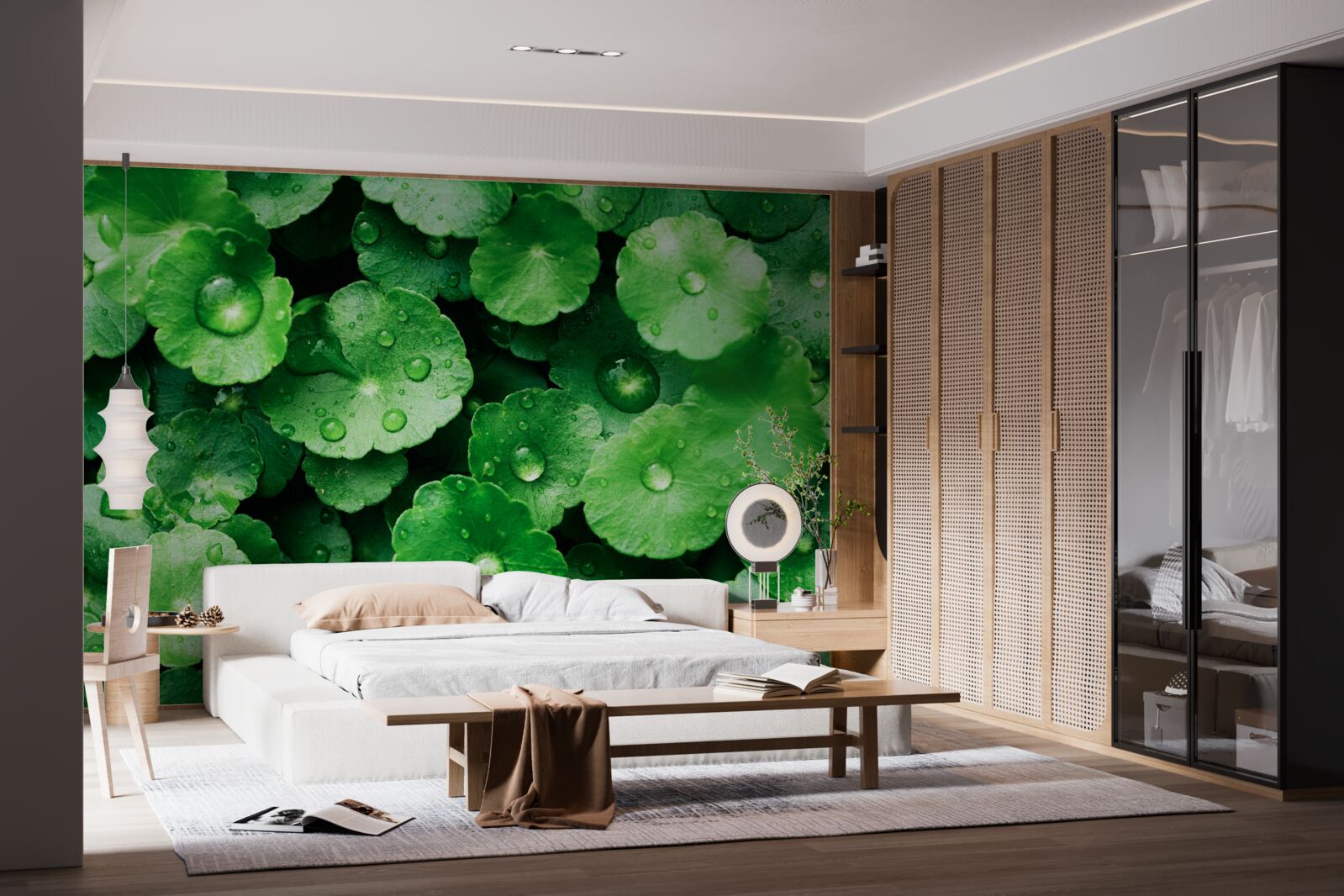 Fototapeta zelené listy pokryté kvapkami sladkej vody