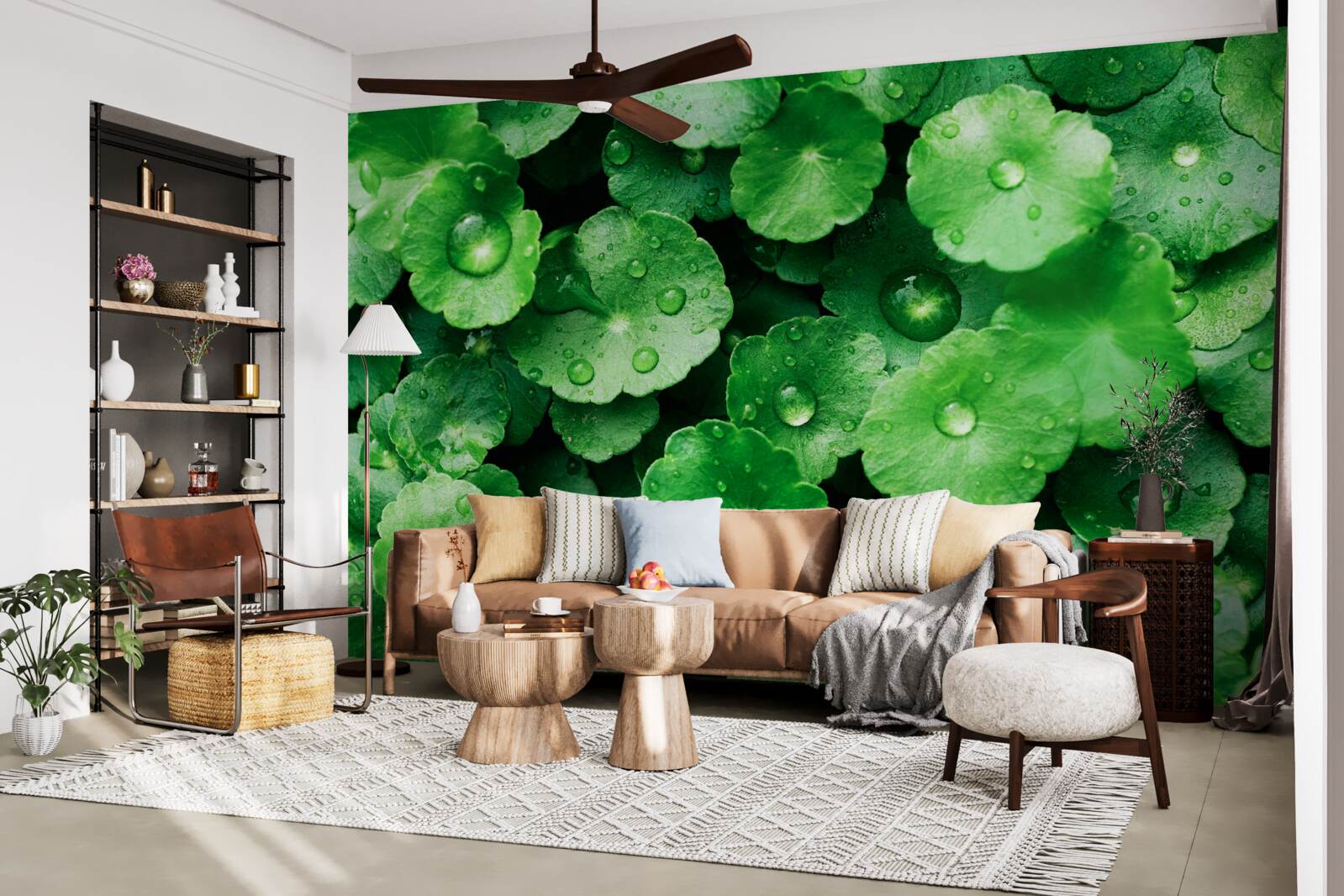 Fototapeta zelené listy pokryté kvapkami sladkej vody