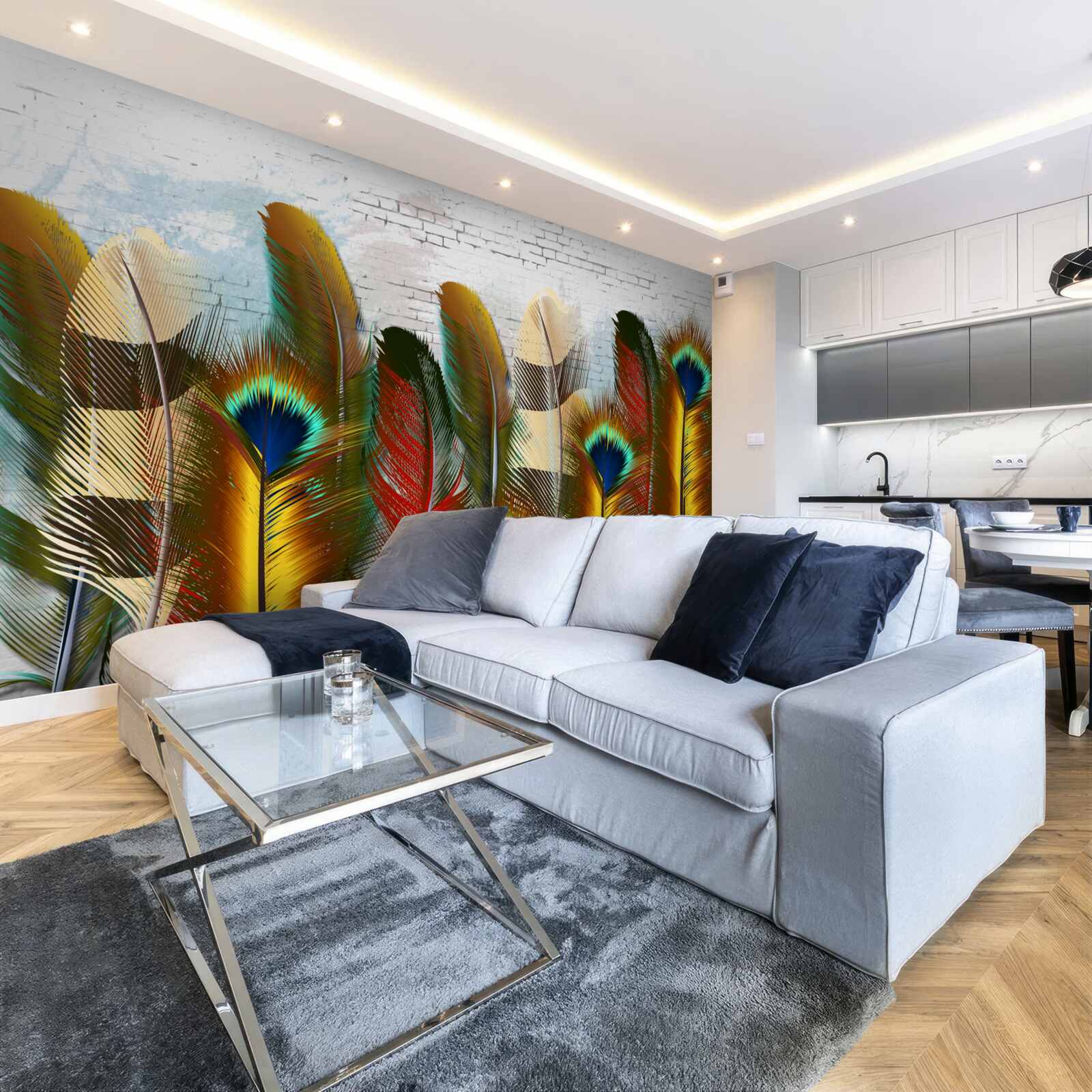 Fototapeta nádherné perie kontrastuje s bielou tehlovou stenou