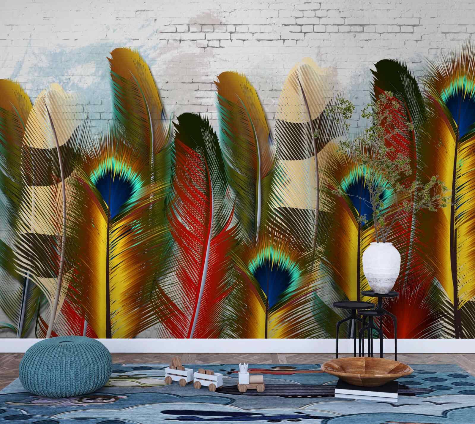 Fototapeta nádherné perie kontrastuje s bielou tehlovou stenou