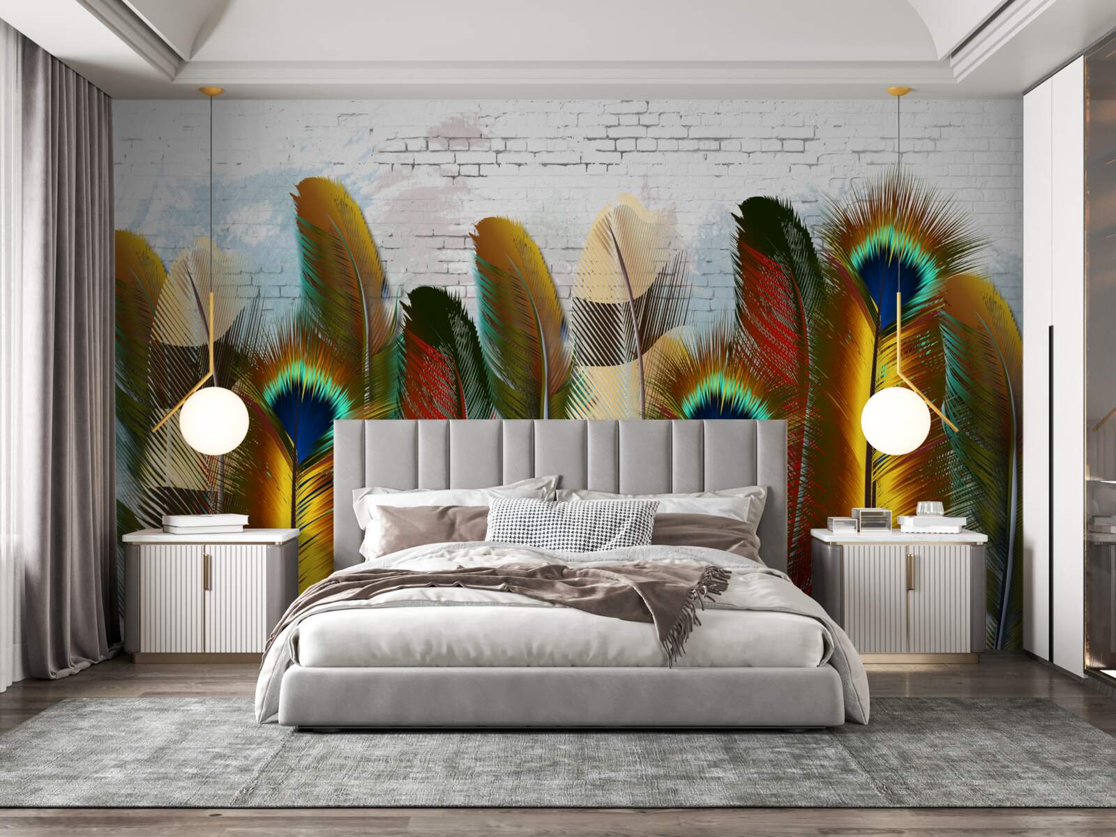 Fototapeta nádherné perie kontrastuje s bielou tehlovou stenou