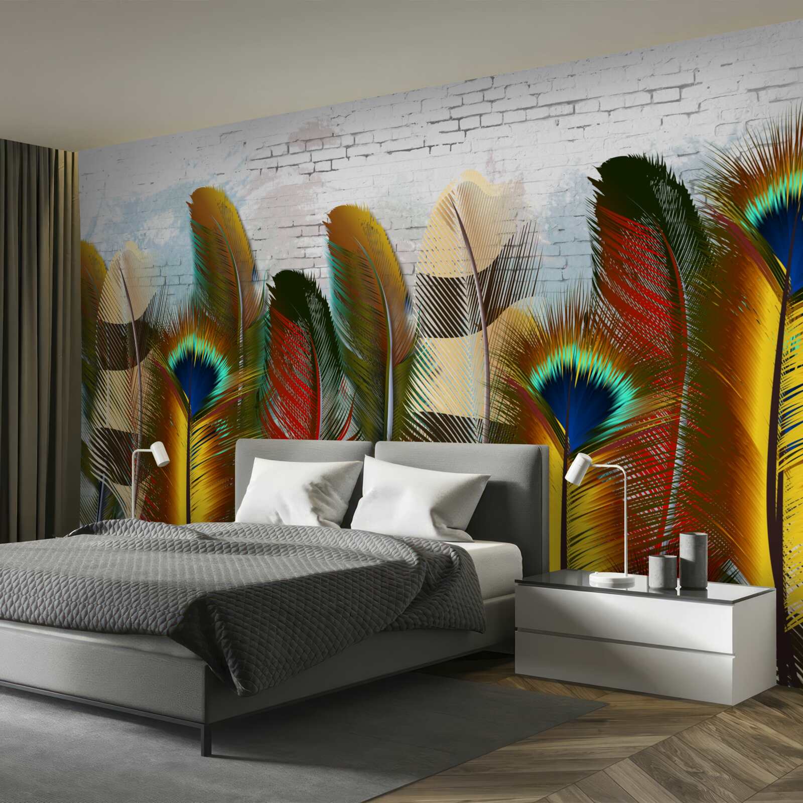 Fototapeta nádherné perie kontrastuje s bielou tehlovou stenou