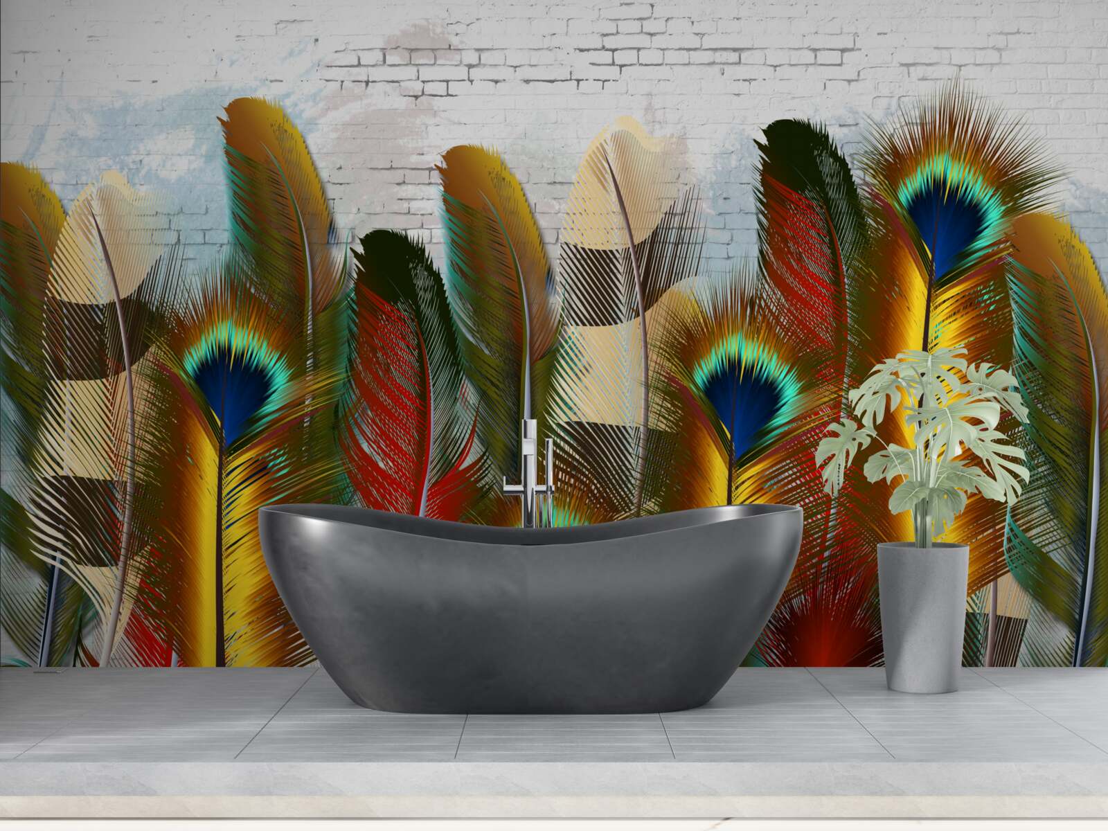 Fototapeta nádherné perie kontrastuje s bielou tehlovou stenou