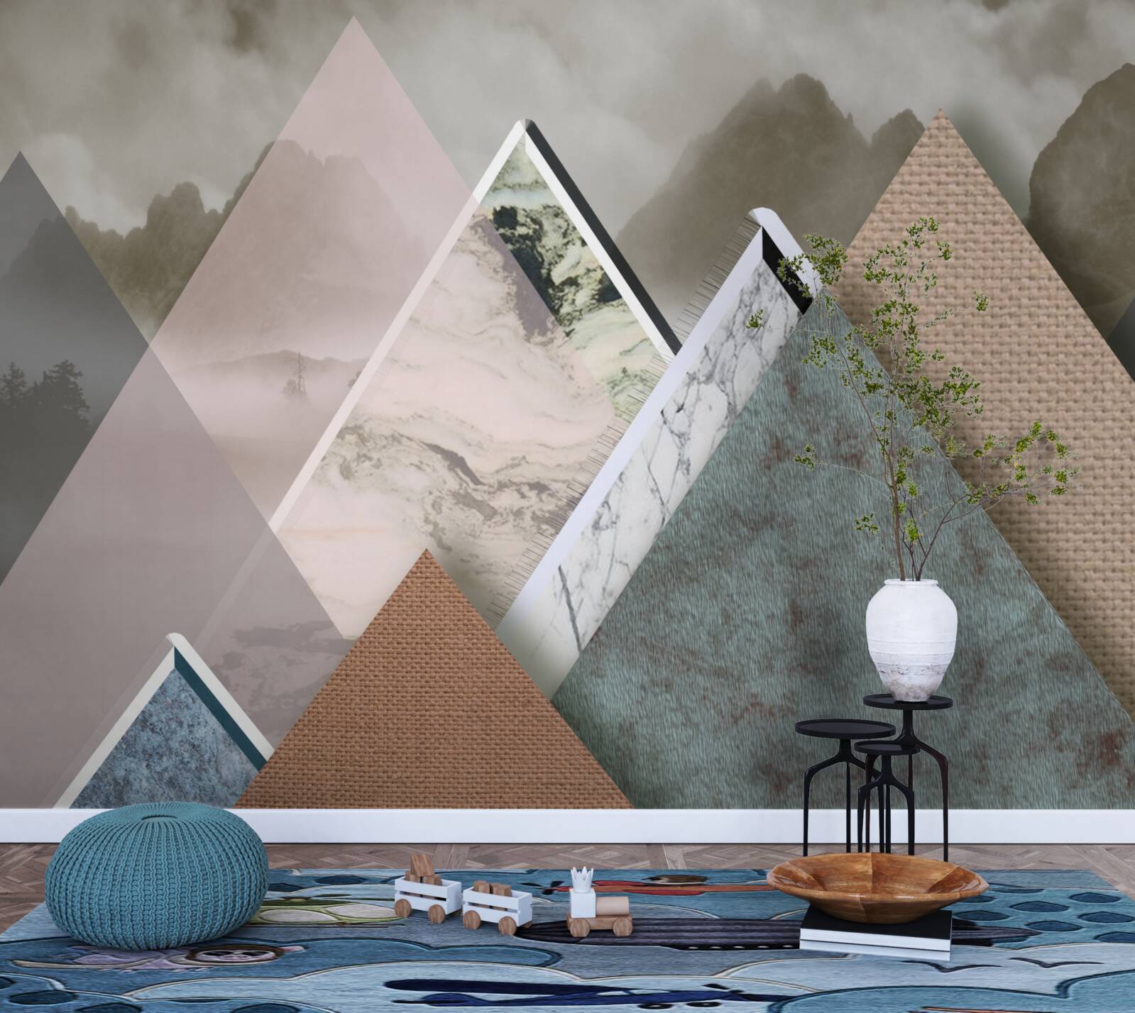 Fototapeta trojuholníky rôznych veľkostí predstavujúce farebné hory