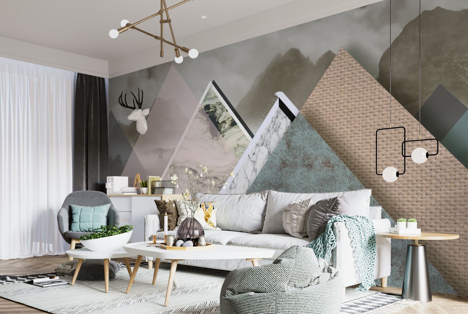 Fototapeta trojuholníky rôznych veľkostí predstavujúce farebné hory