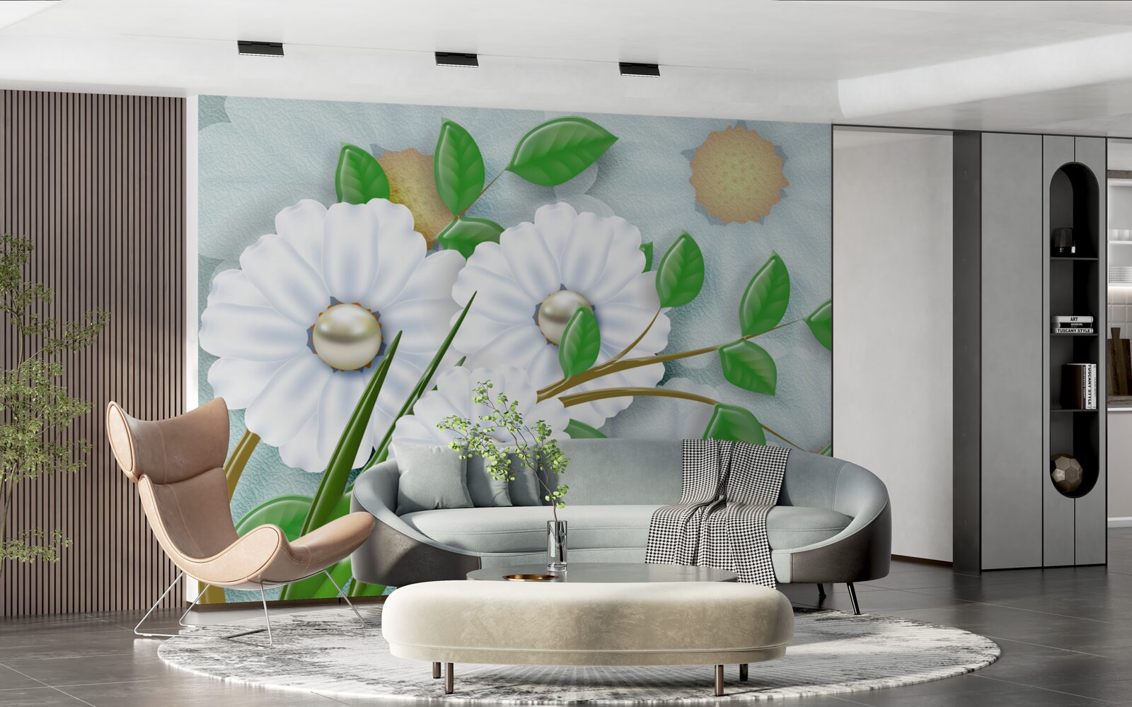 Fototapeta Snehobiele margarétky s perlovými srdiečkami