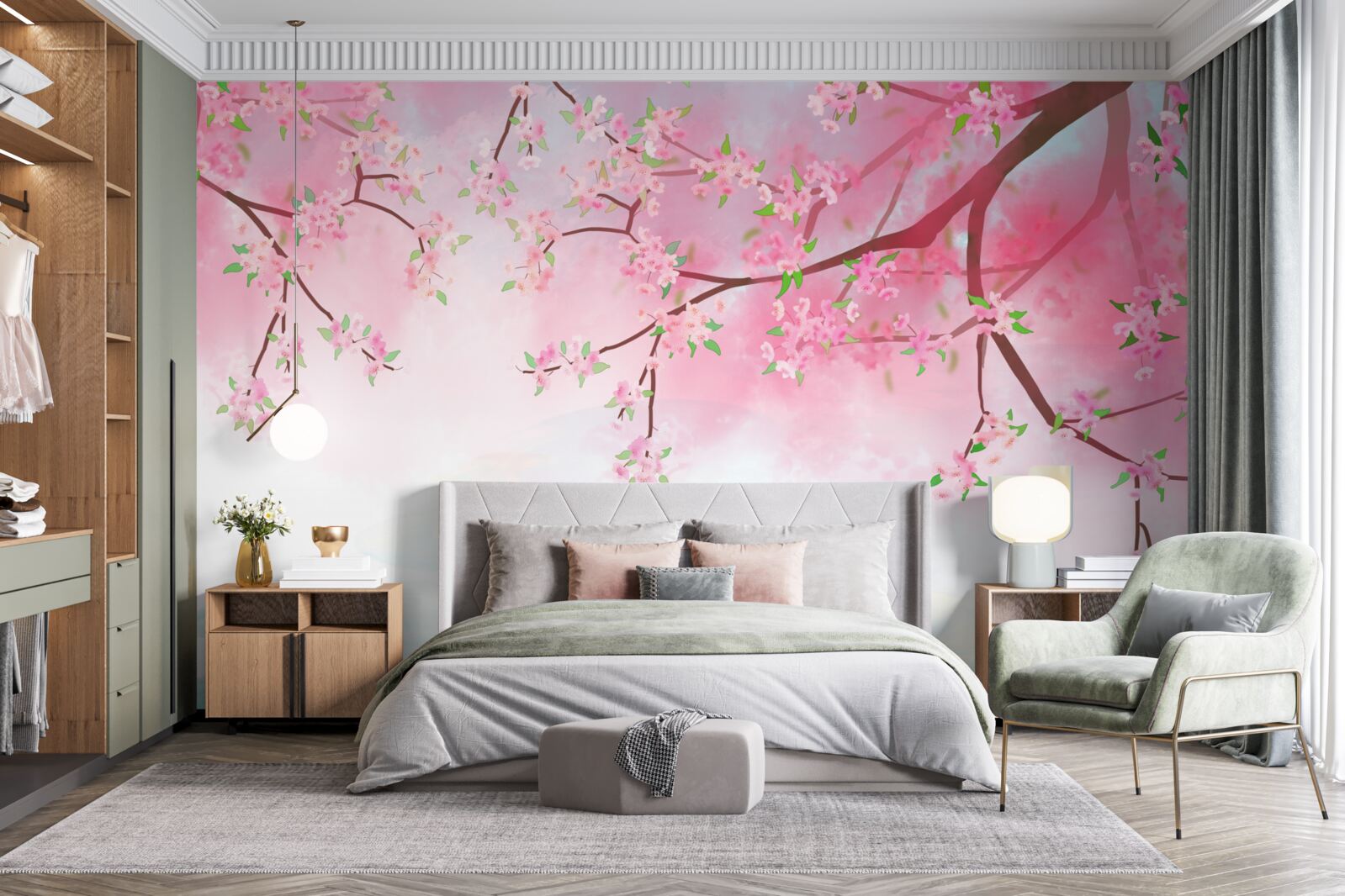 Fototapeta kvety ruží kvitnú na vetvách stromov