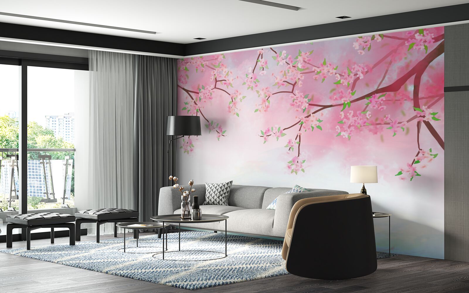 Fototapeta kvety ruží kvitnú na vetvách stromov