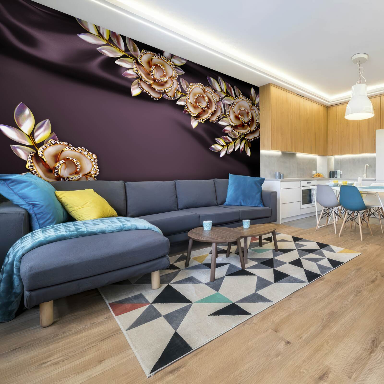 Fototapeta ruže zo zlata s listami vyrobenými ako dekorácia