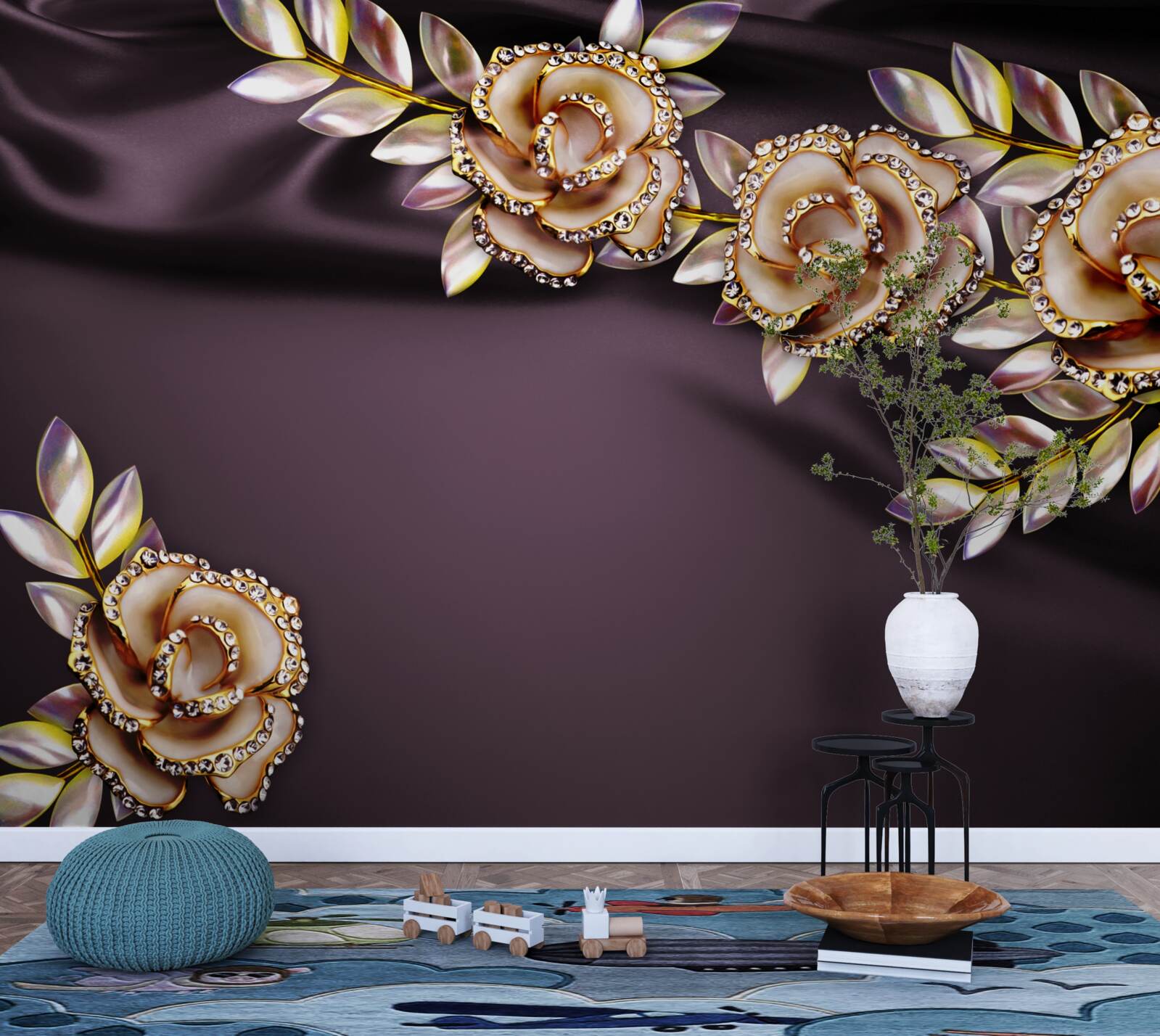 Fototapeta ruže zo zlata s listami vyrobenými ako dekorácia