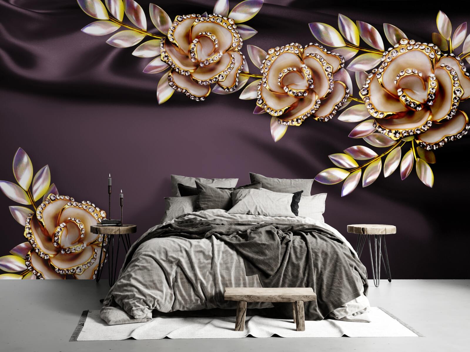 Fototapeta ruže zo zlata s listami vyrobenými ako dekorácia