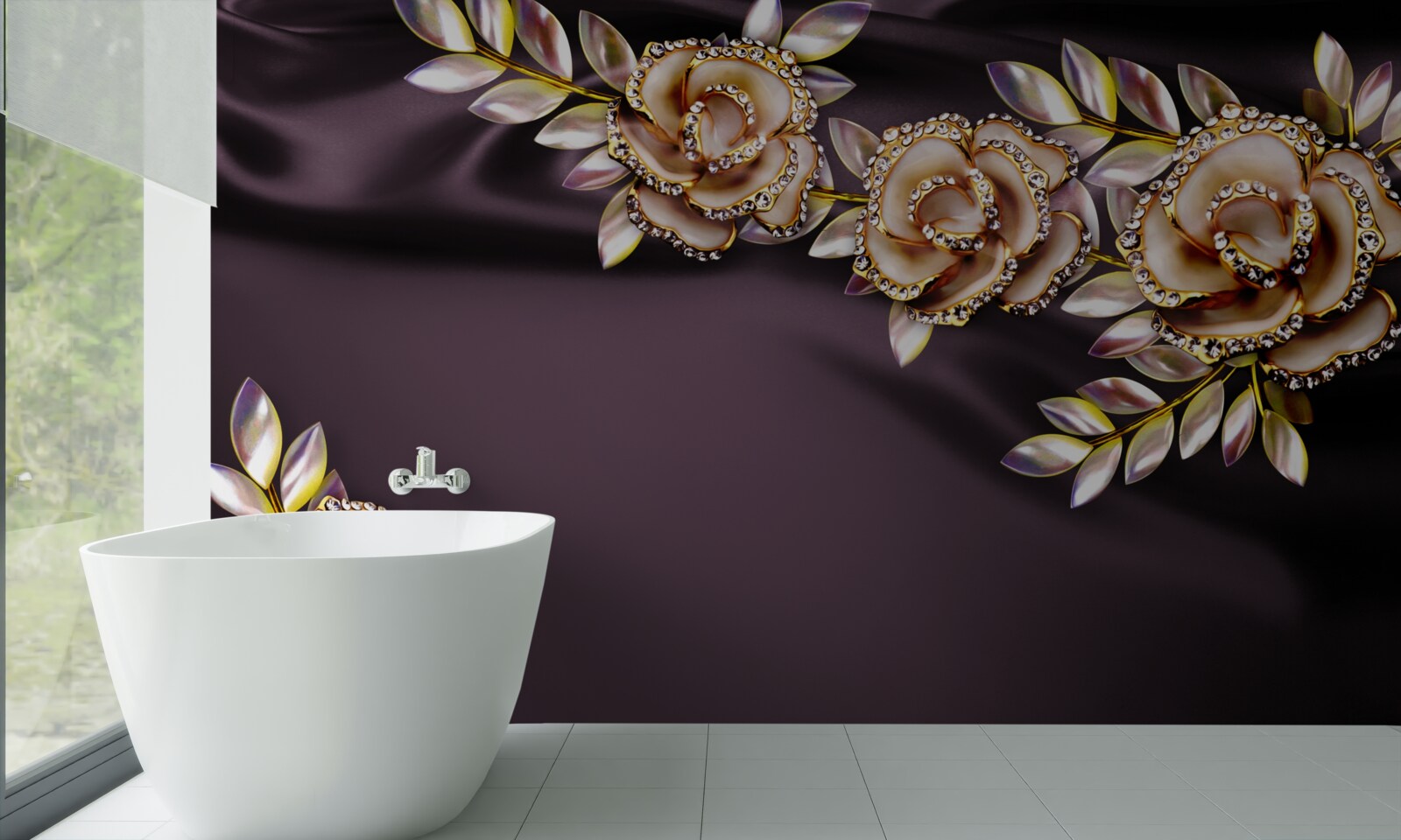 Fototapeta ruže zo zlata s listami vyrobenými ako dekorácia