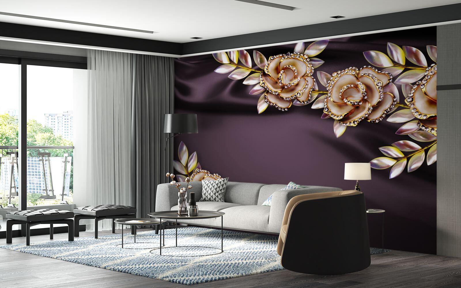 Fototapeta ruže zo zlata s listami vyrobenými ako dekorácia