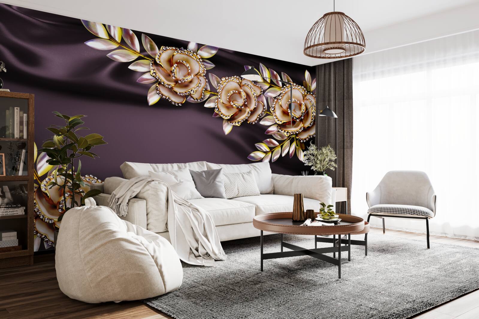 Fototapeta ruže zo zlata s listami vyrobenými ako dekorácia