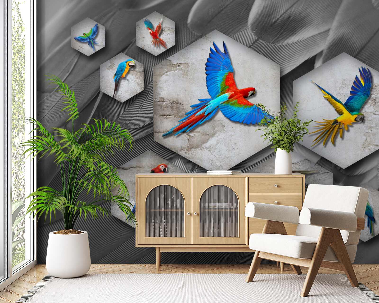 Fototapeta rôzne druhy farebných papagájov