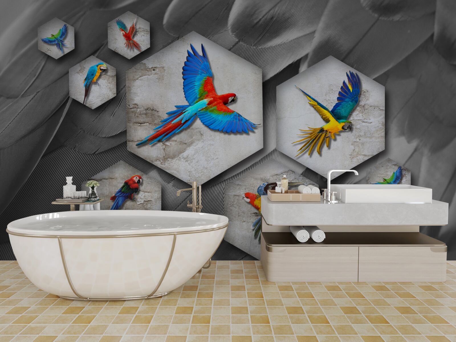 Fototapeta rôzne druhy farebných papagájov