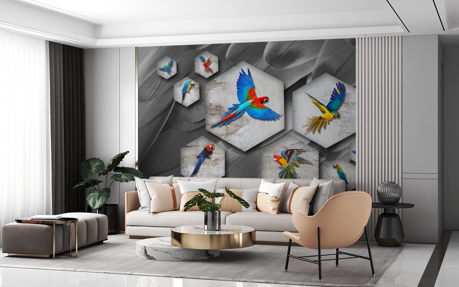 Fototapeta rôzne druhy farebných papagájov