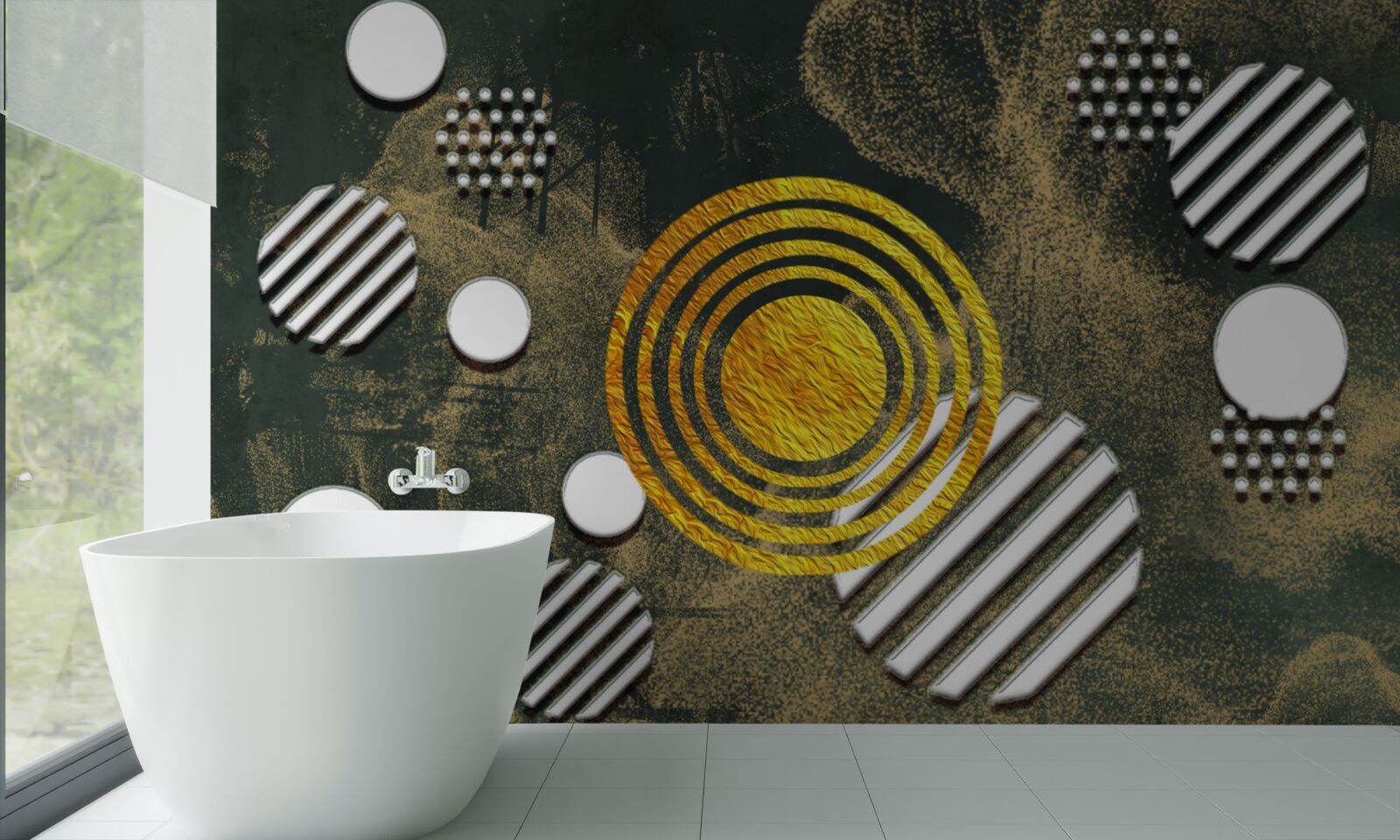 Fototapeta fúzia rôznych foriem na hmlistom pozadí