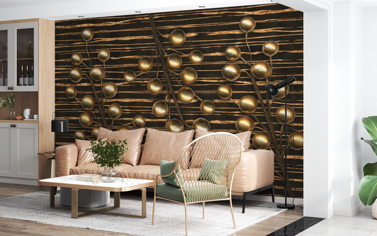 Fototapeta zlaté perly na hnedom podklade