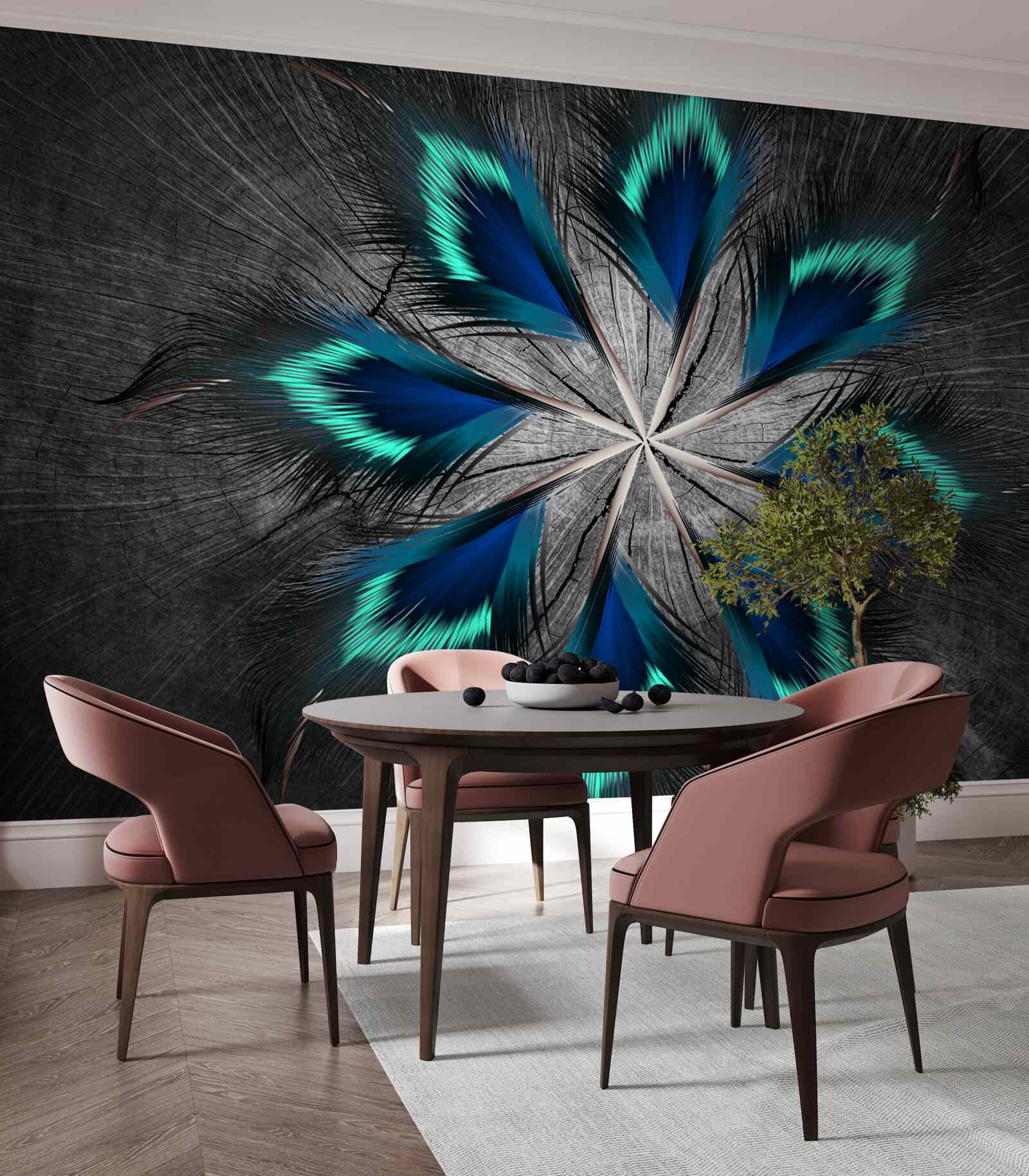 Fototapeta pávie pierka v tvare hviezdy s abstraktným vzorom