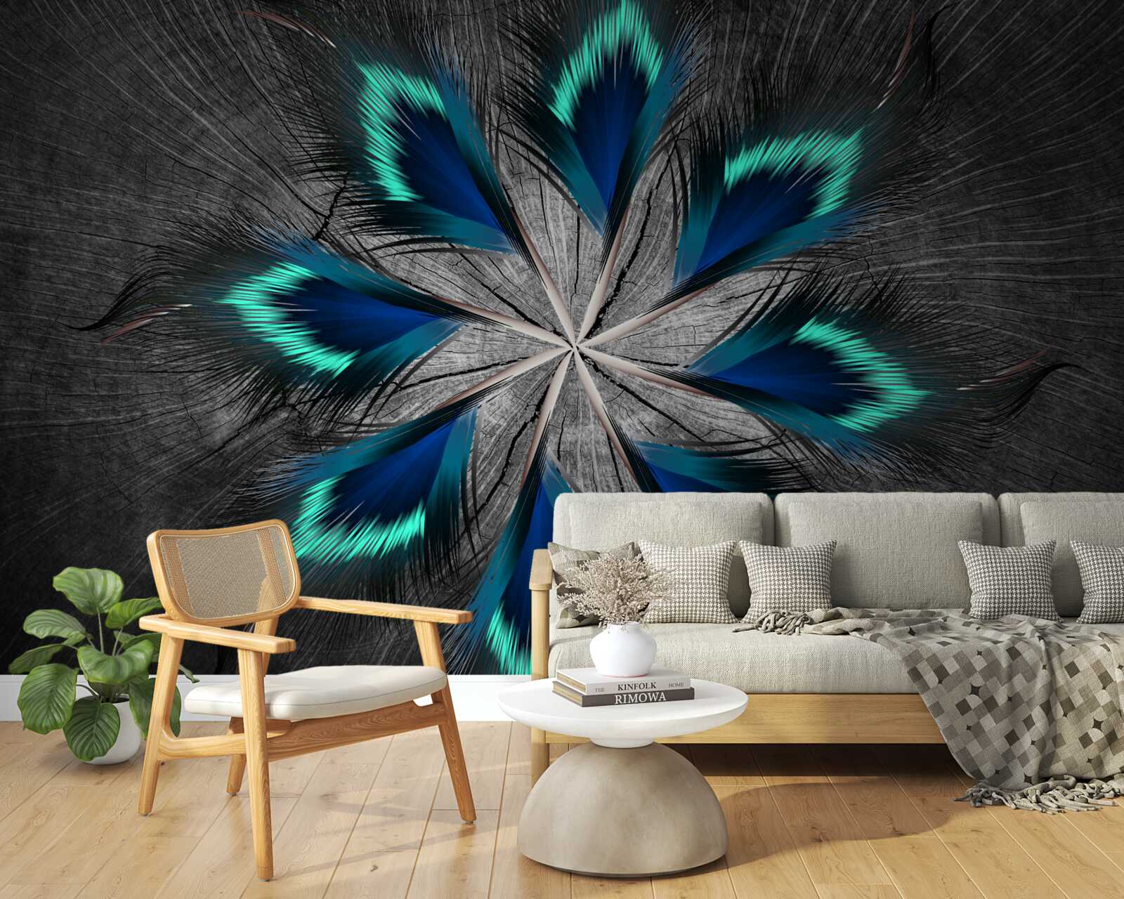 Fototapeta pávie pierka v tvare hviezdy s abstraktným vzorom