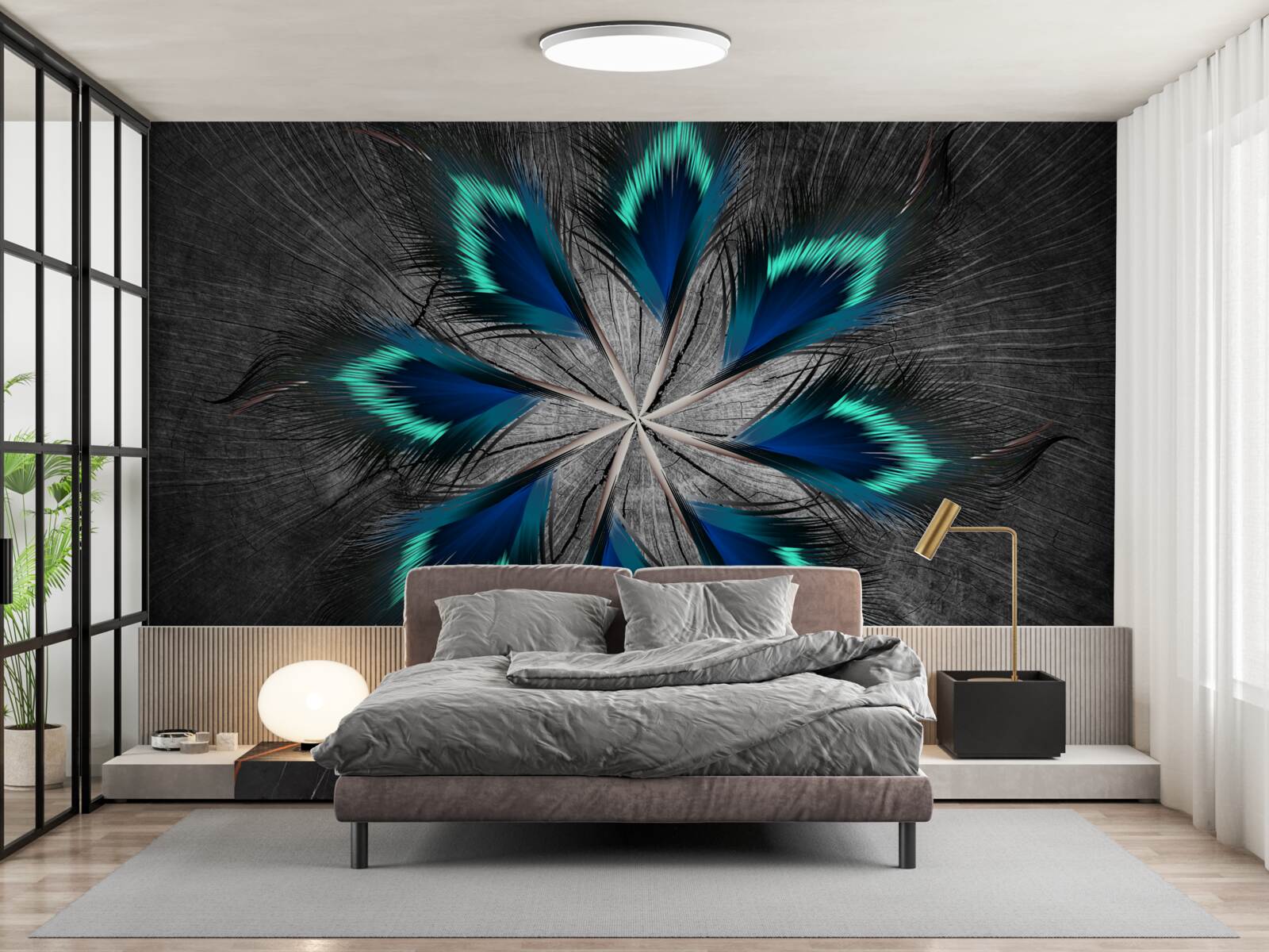 Fototapeta pávie pierka v tvare hviezdy s abstraktným vzorom