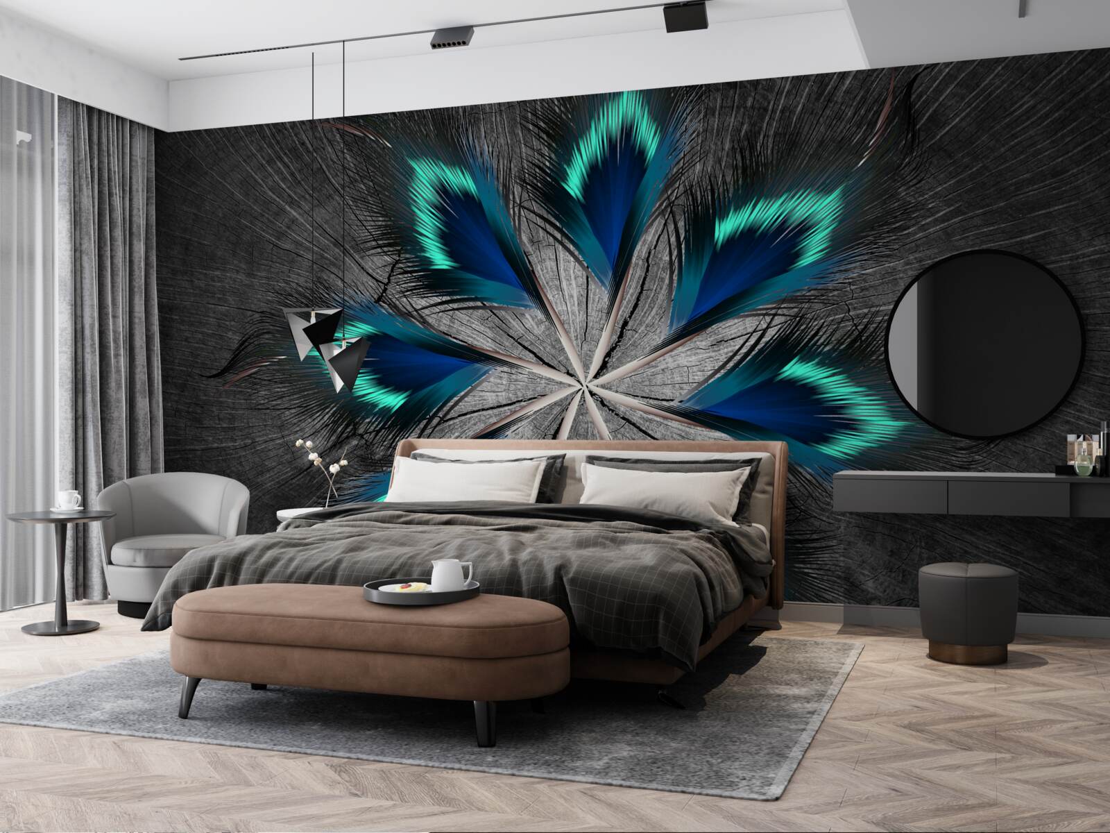 Fototapeta pávie pierka v tvare hviezdy s abstraktným vzorom