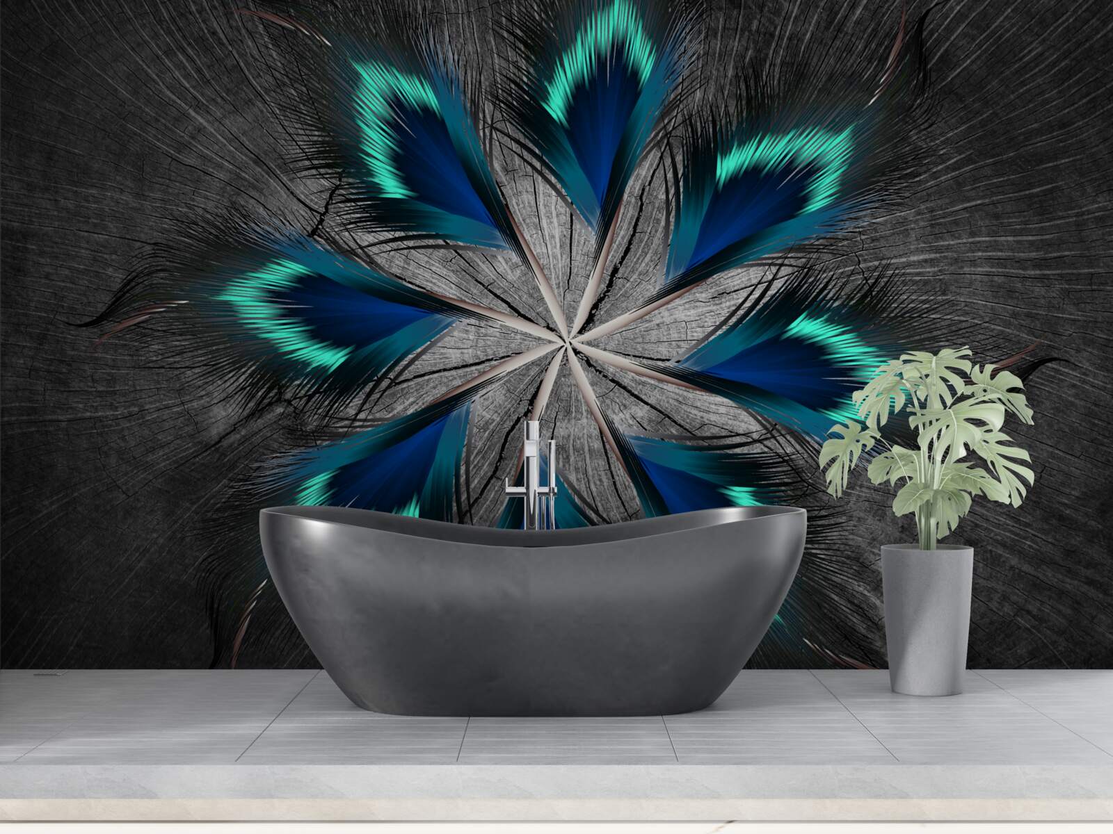 Fototapeta pávie pierka v tvare hviezdy s abstraktným vzorom