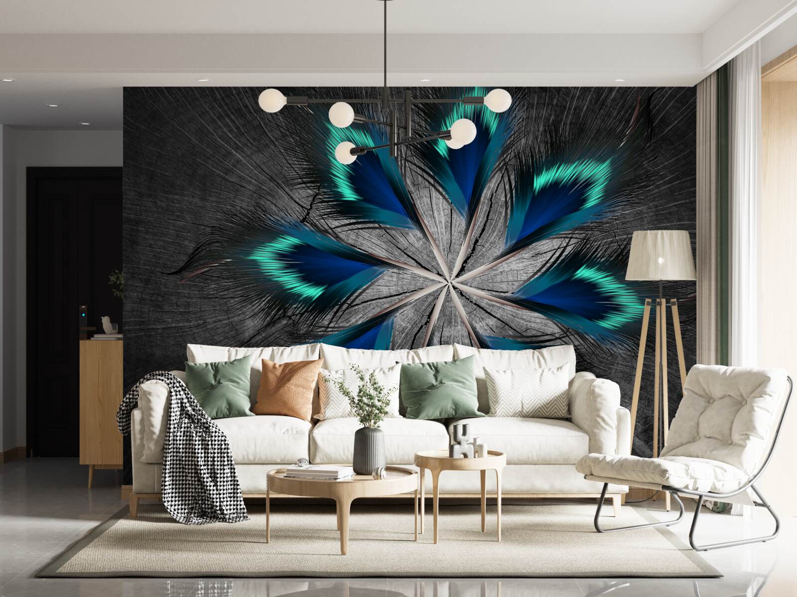 Fototapeta pávie pierka v tvare hviezdy s abstraktným vzorom