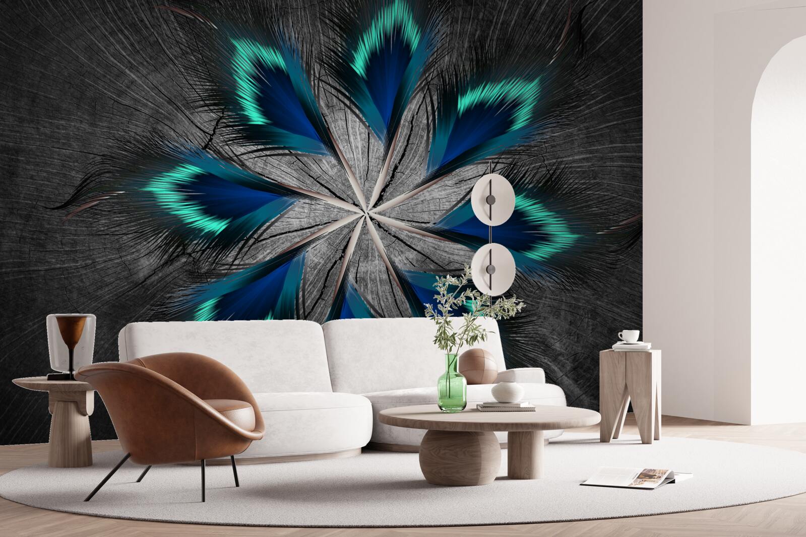 Fototapeta pávie pierka v tvare hviezdy s abstraktným vzorom