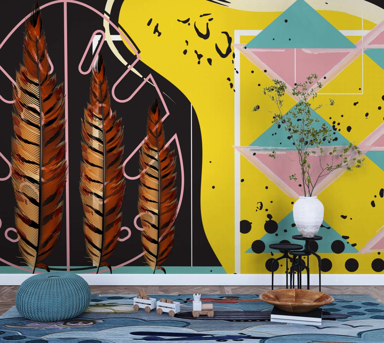 Fototapeta za žltými kláskami vyskakujú geometrické tvary v pozadí