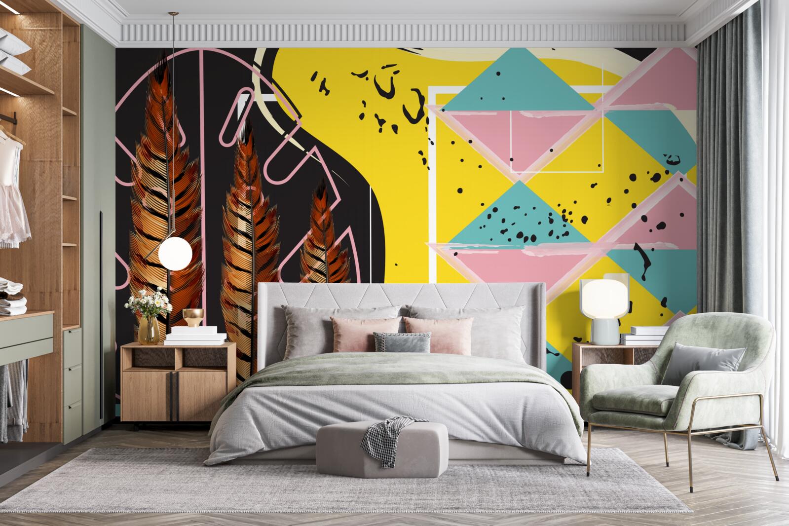 Fototapeta za žltými kláskami vyskakujú geometrické tvary v pozadí