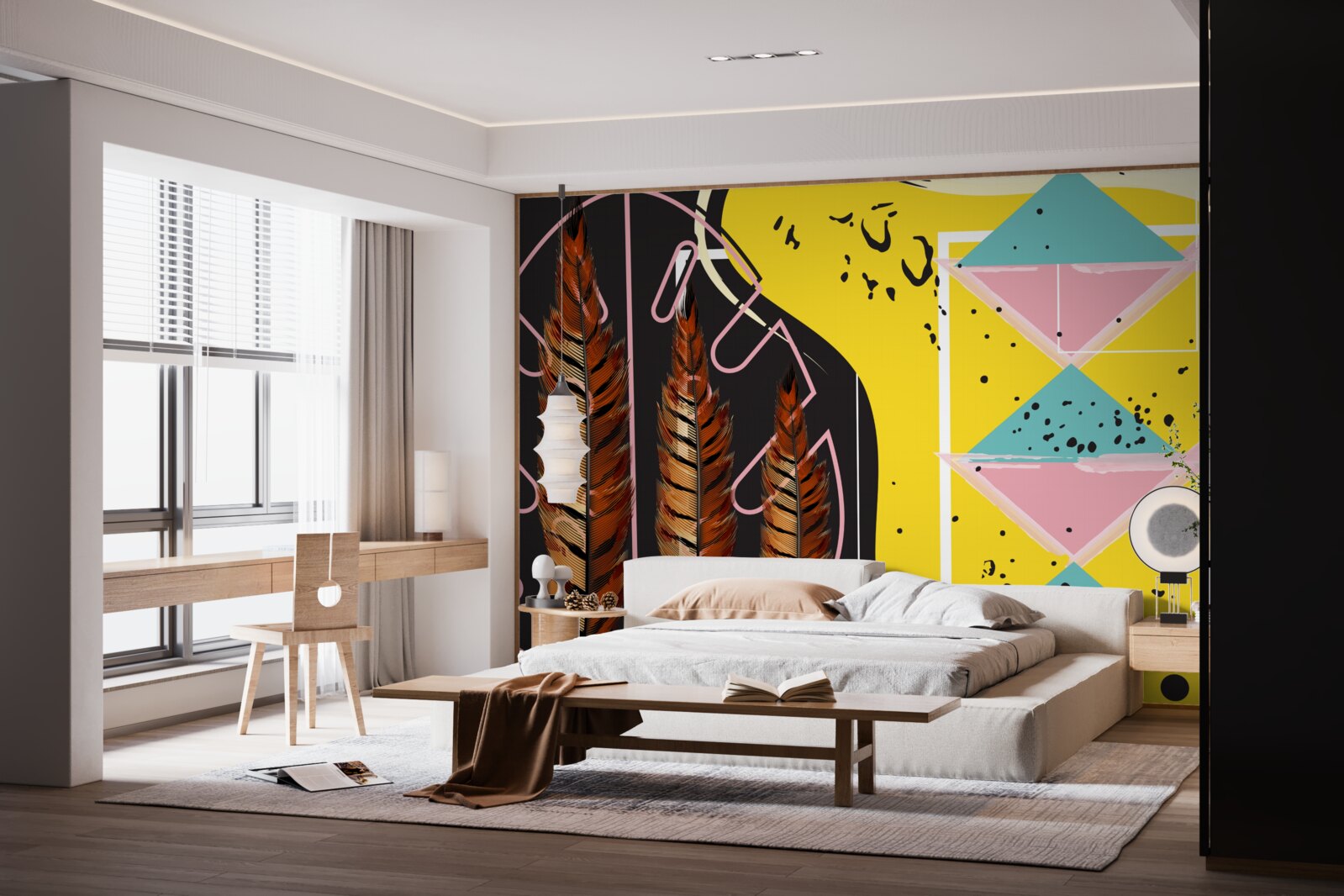 Fototapeta za žltými kláskami vyskakujú geometrické tvary v pozadí