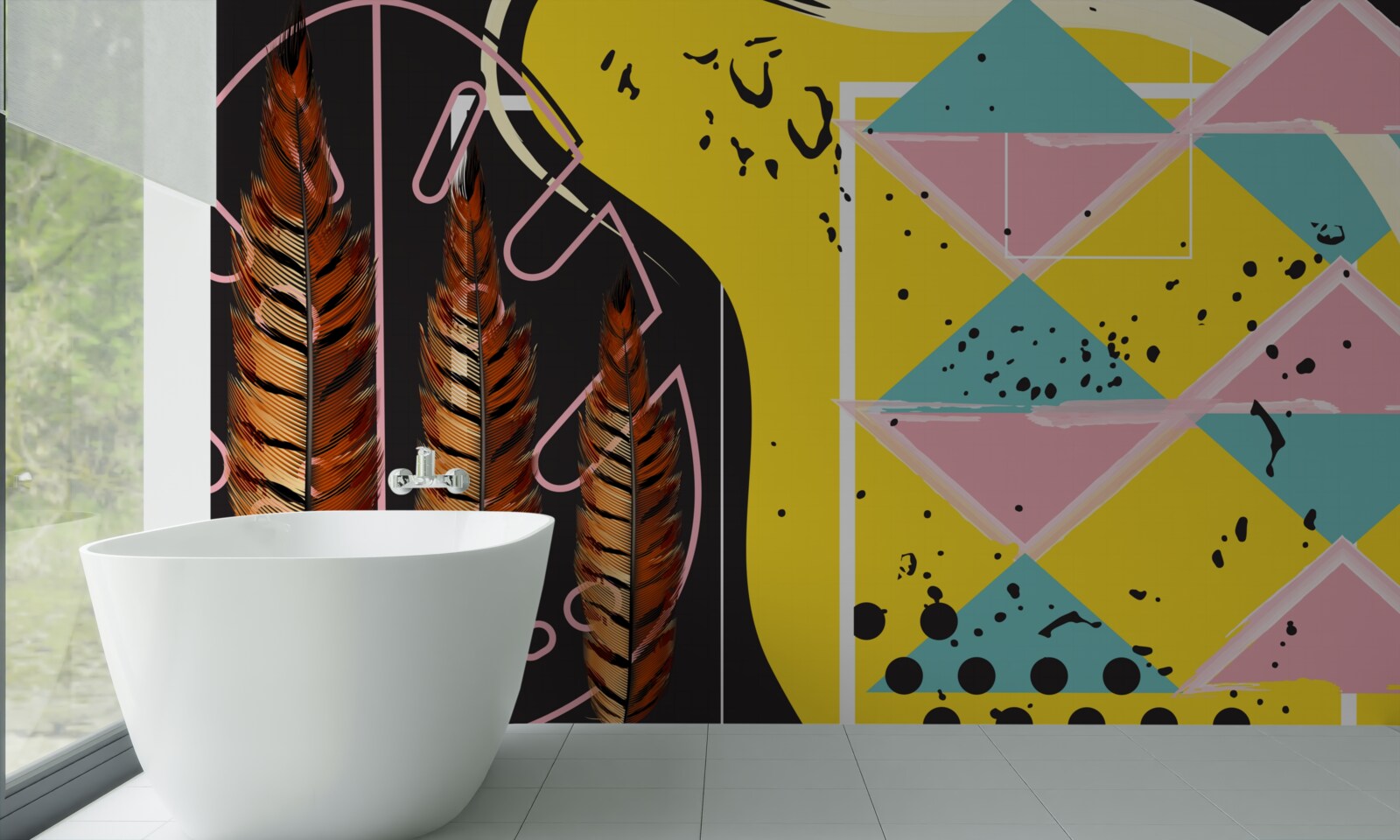 Fototapeta za žltými kláskami vyskakujú geometrické tvary v pozadí