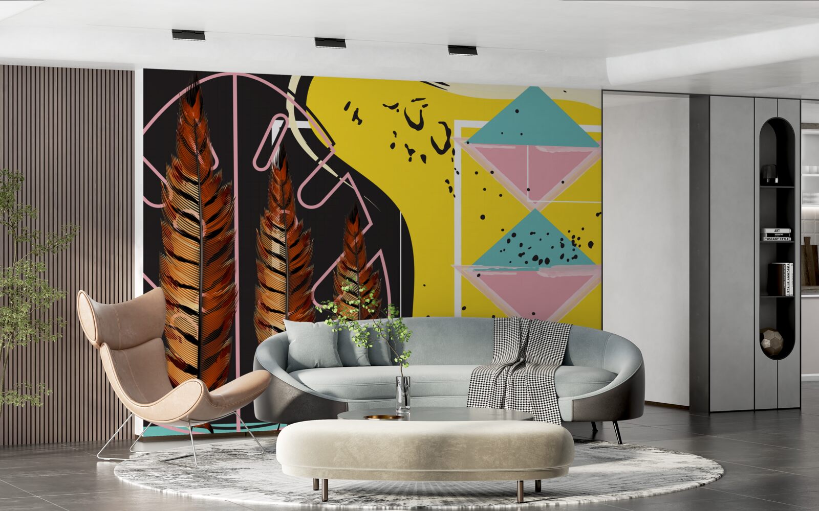 Fototapeta za žltými kláskami vyskakujú geometrické tvary v pozadí