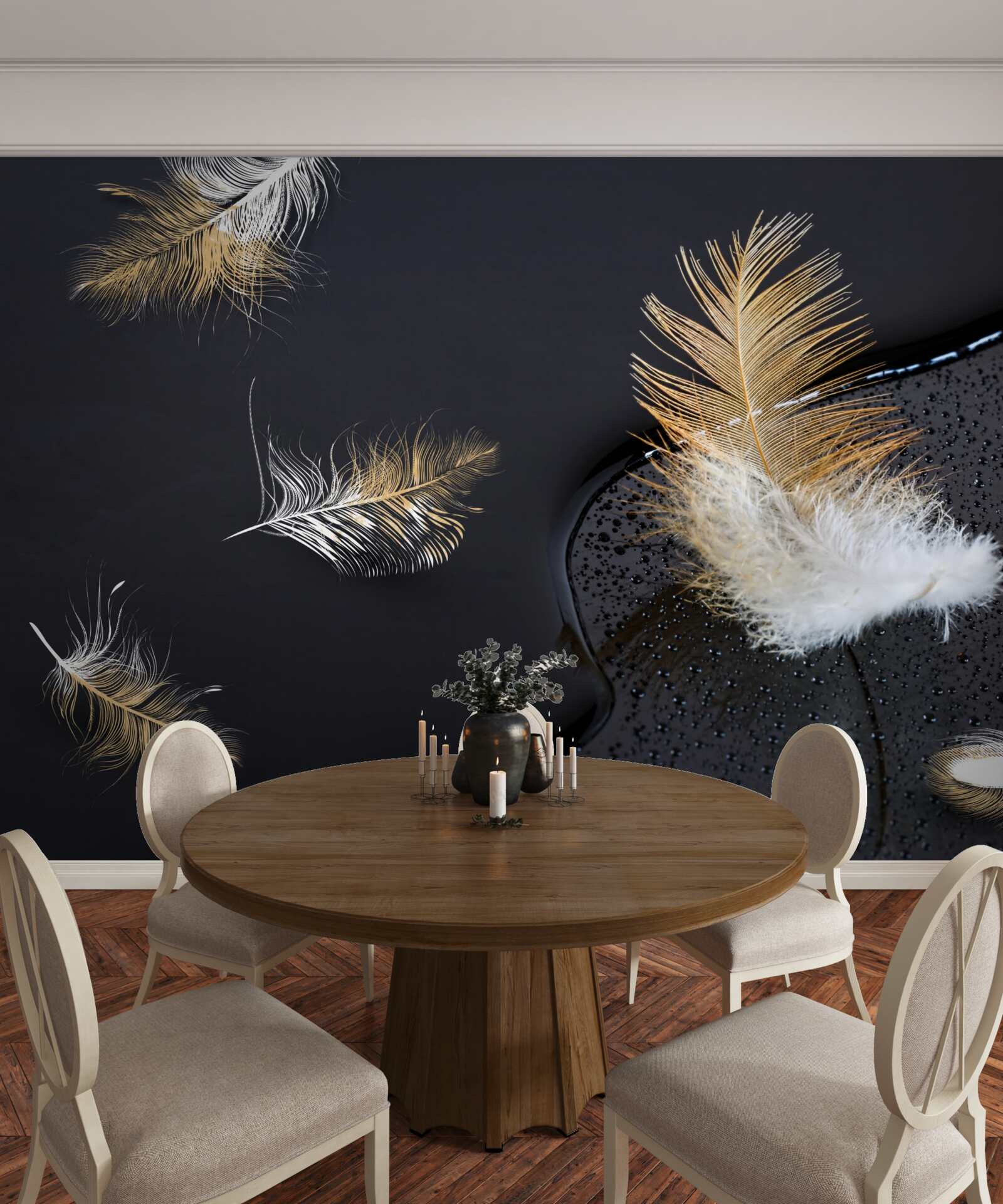 Fototapeta jemné snehobiele a zlaté páperie