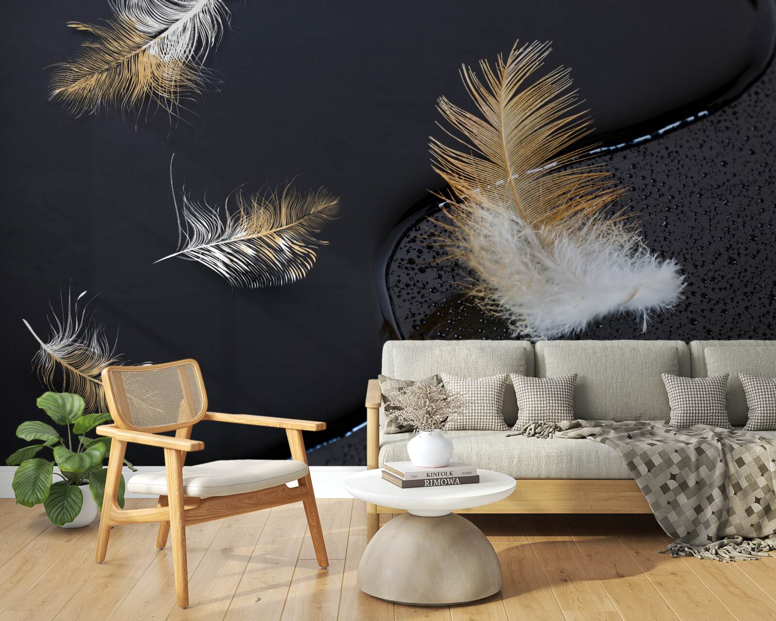 Fototapeta jemné snehobiele a zlaté páperie