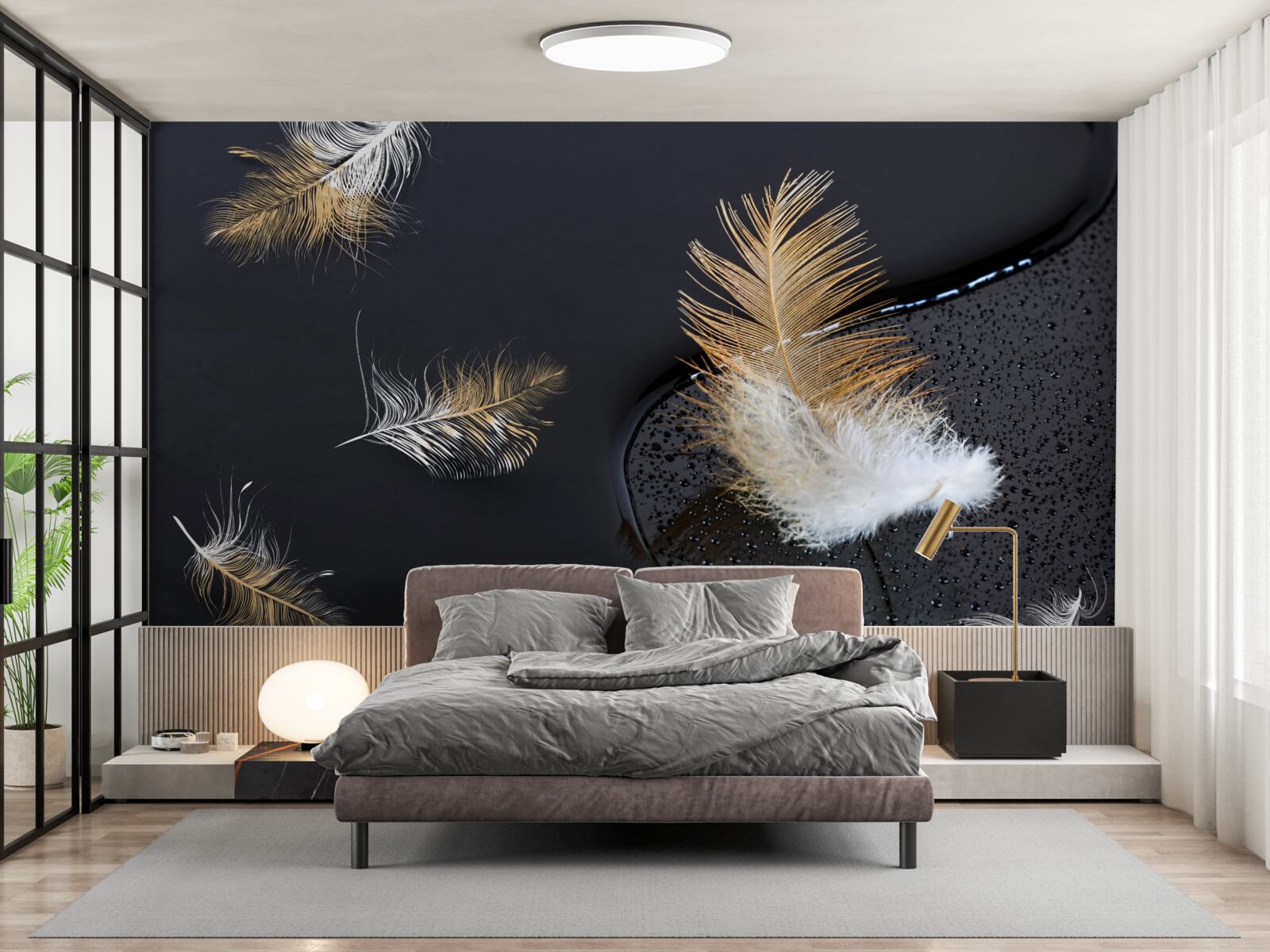 Fototapeta jemné snehobiele a zlaté páperie