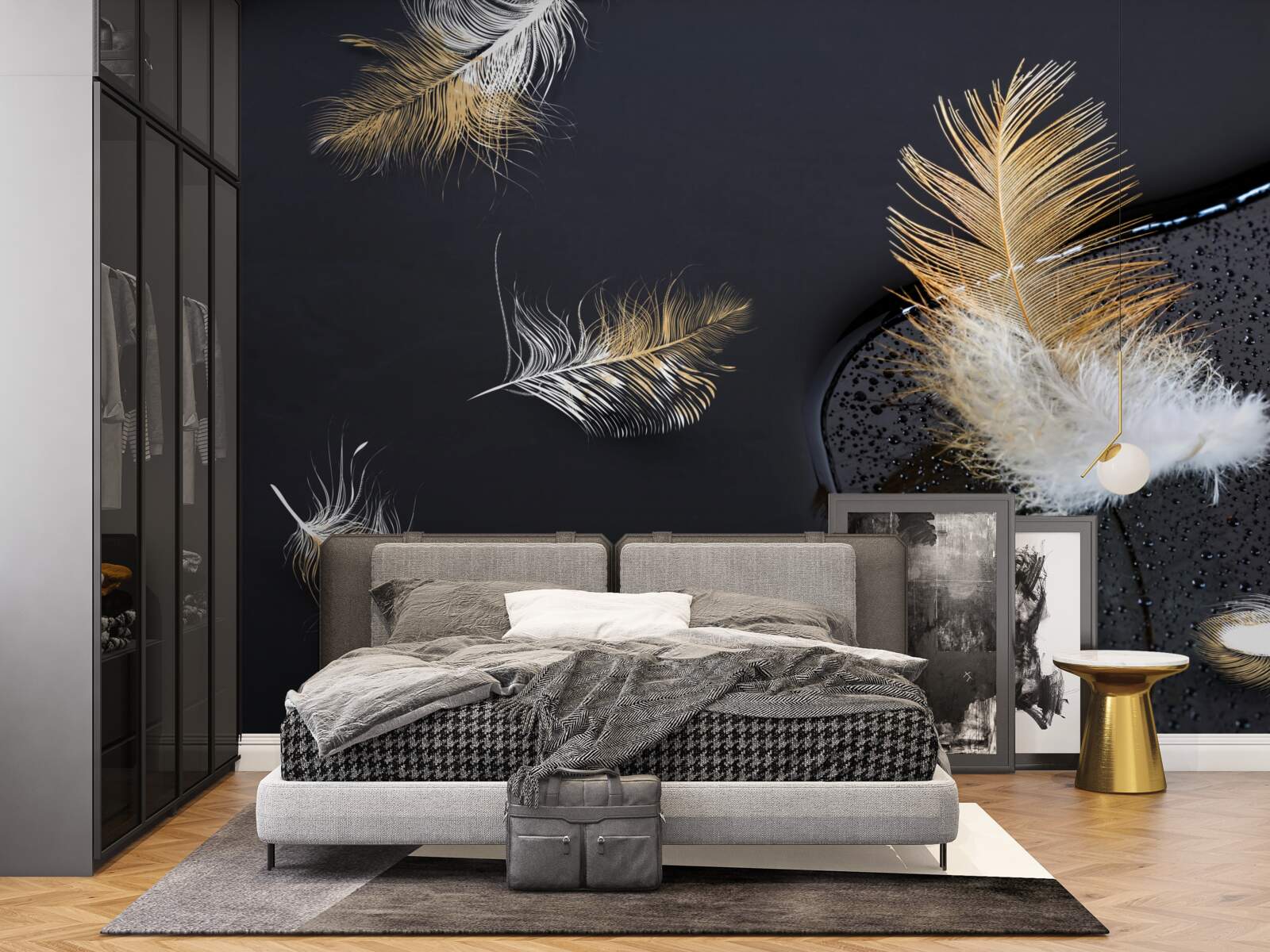 Fototapeta jemné snehobiele a zlaté páperie