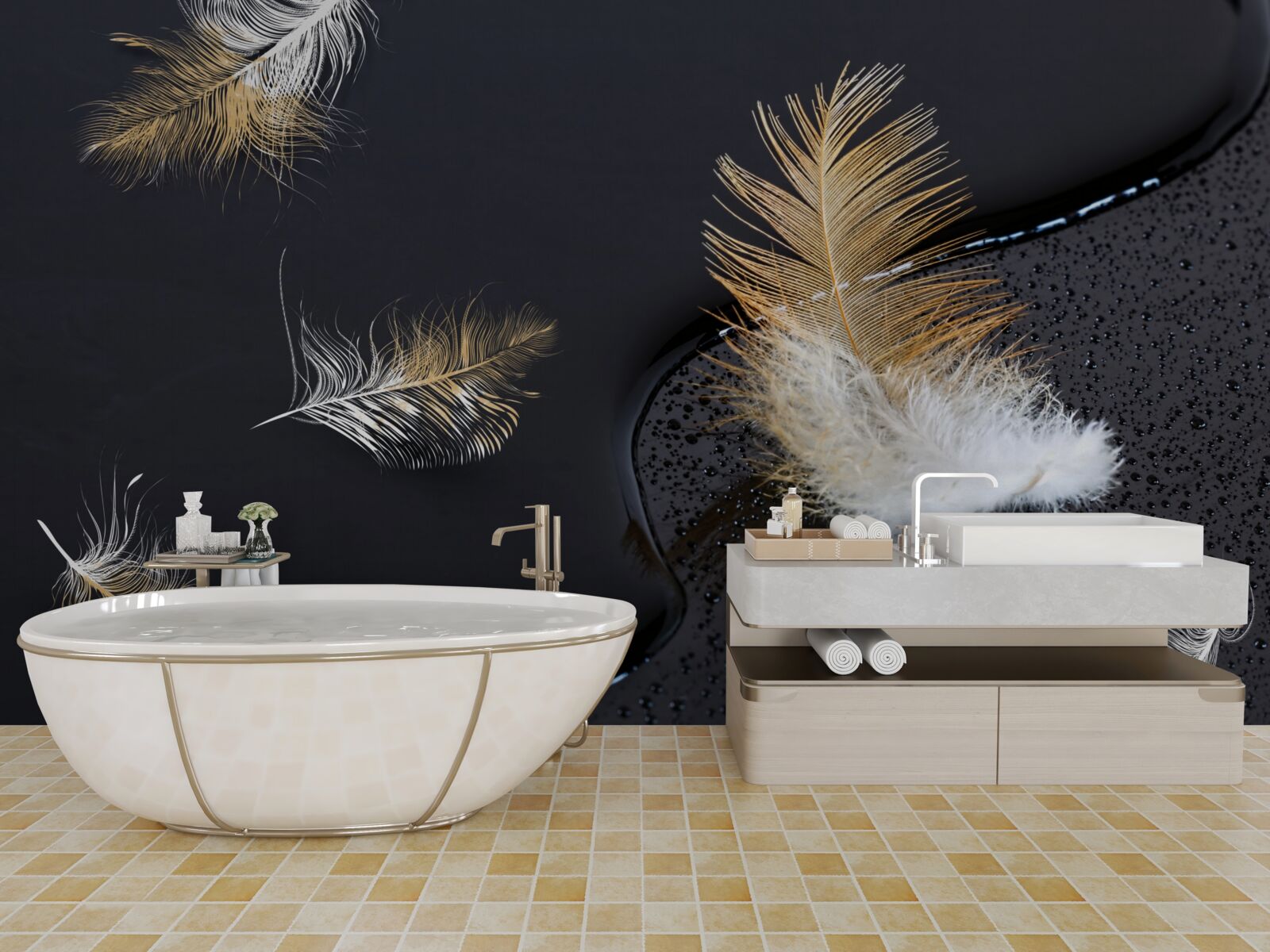 Fototapeta jemné snehobiele a zlaté páperie