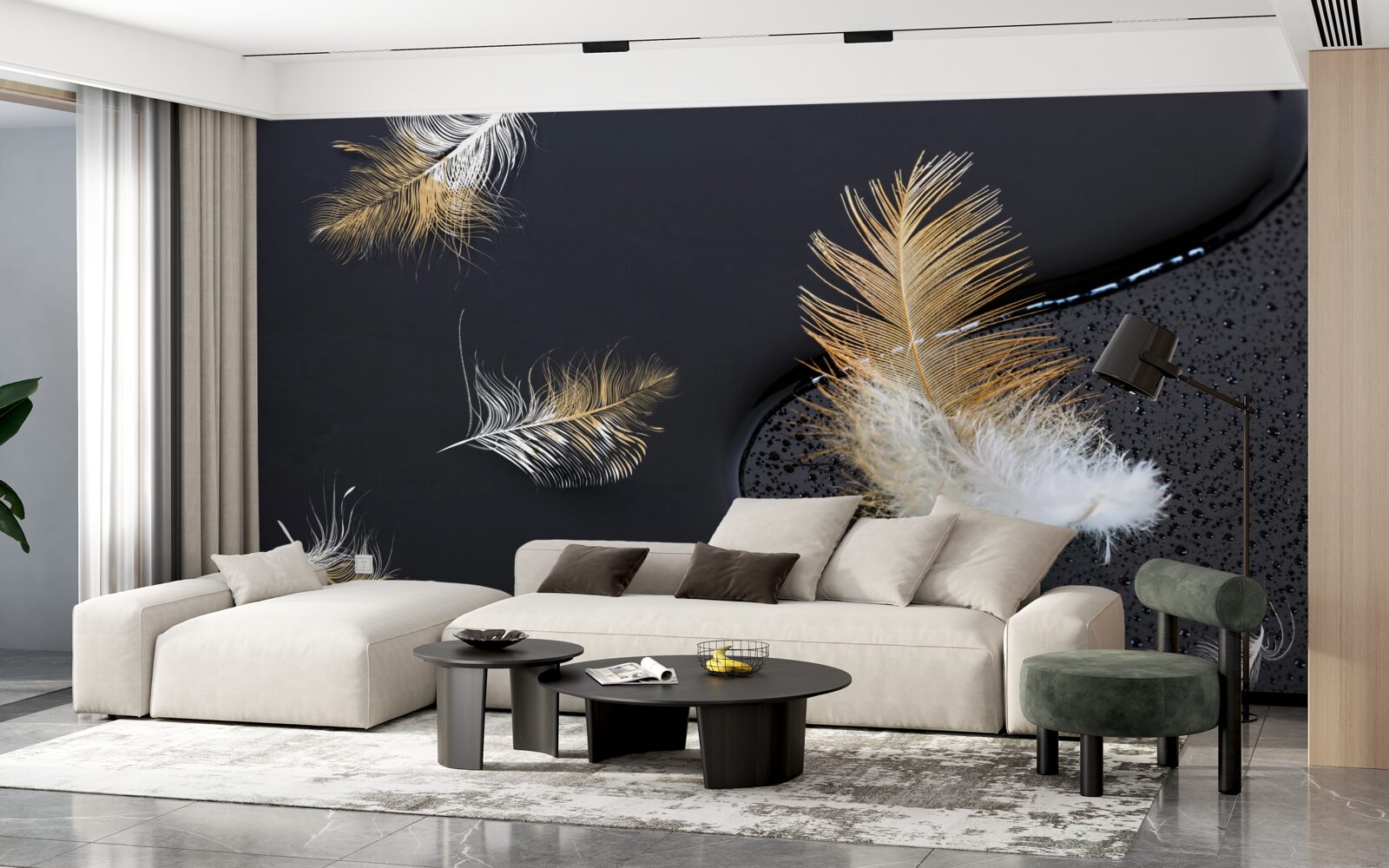 Fototapeta jemné snehobiele a zlaté páperie