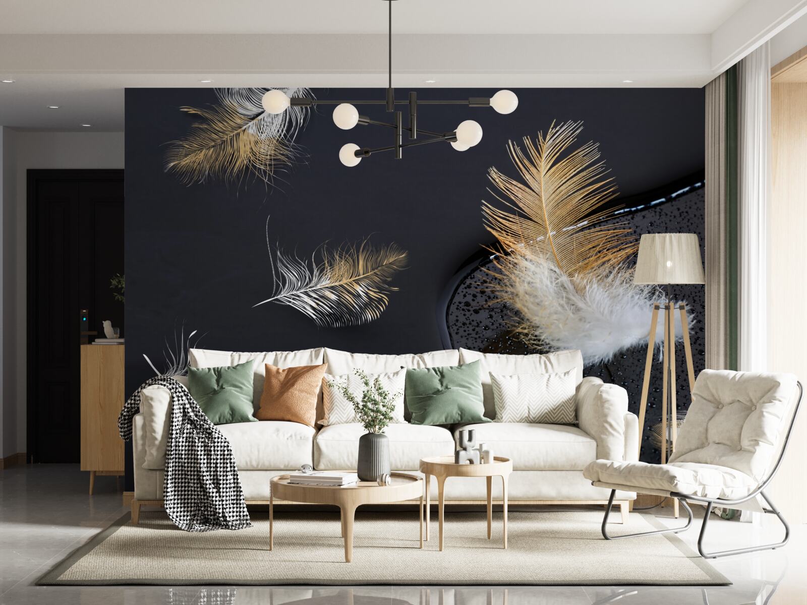 Fototapeta jemné snehobiele a zlaté páperie